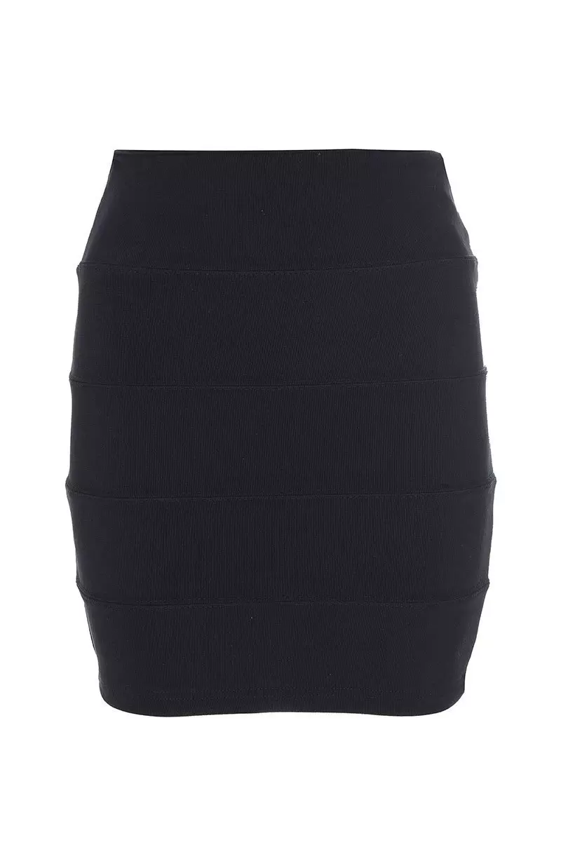 Black Ribbed Bodycon Skirt