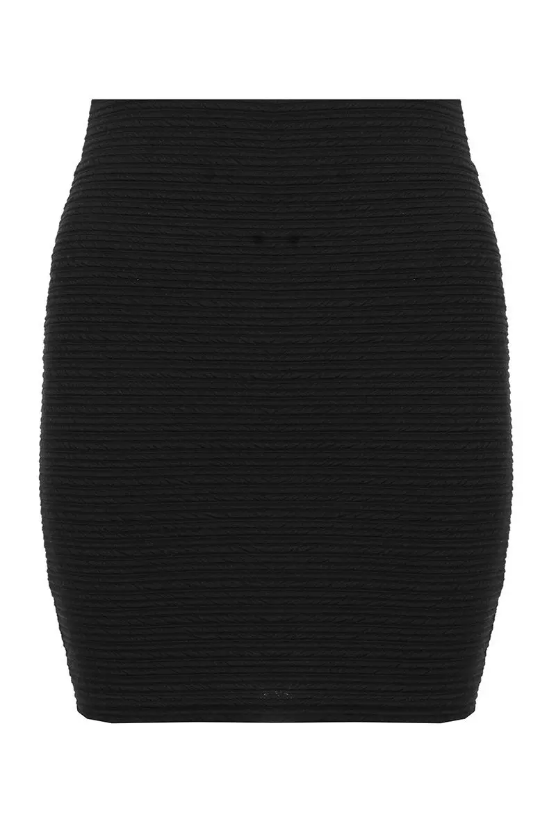 Black Textured Bodycon Mini Skirt