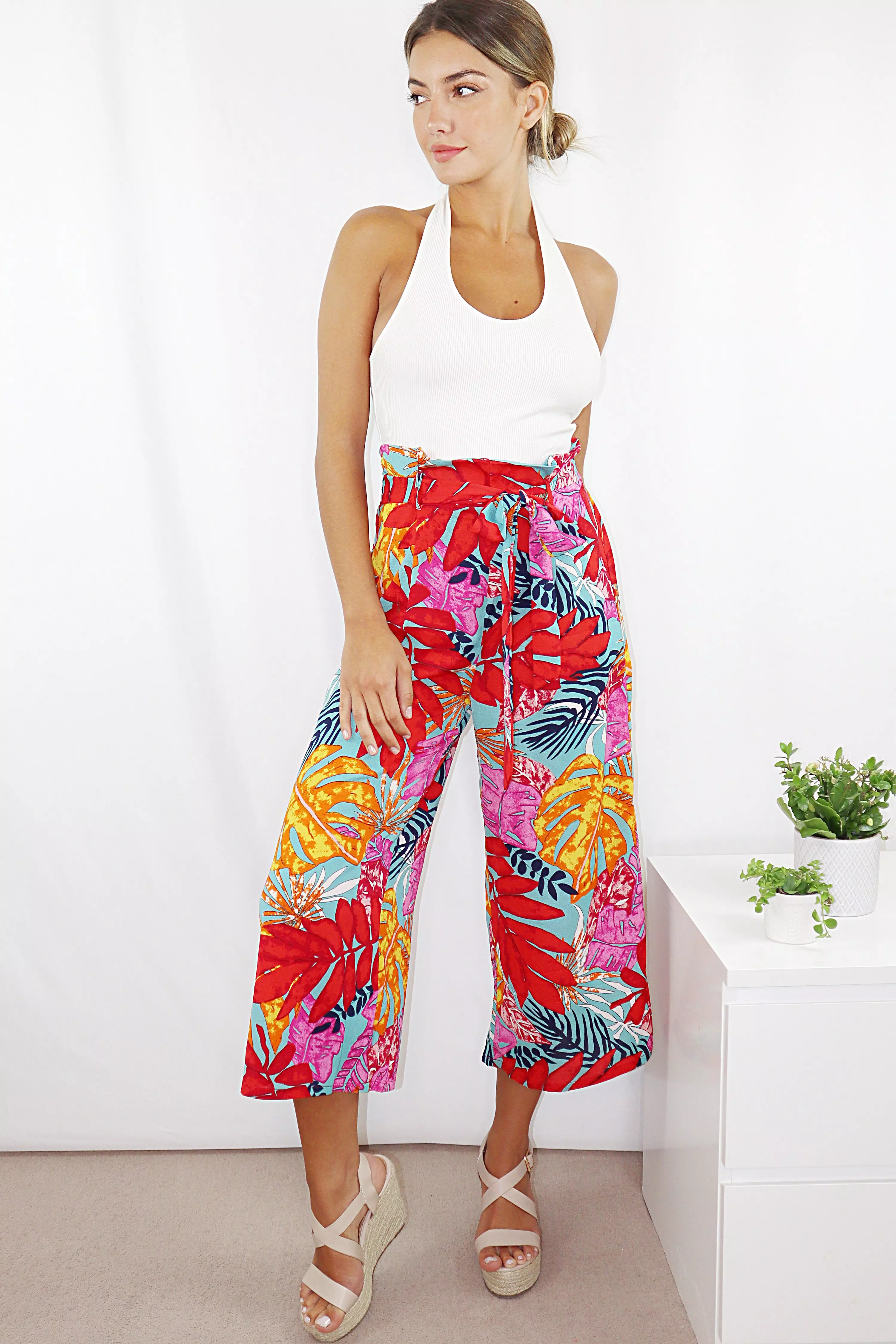 Multicoloured Tropical Print Culotte Trousers
