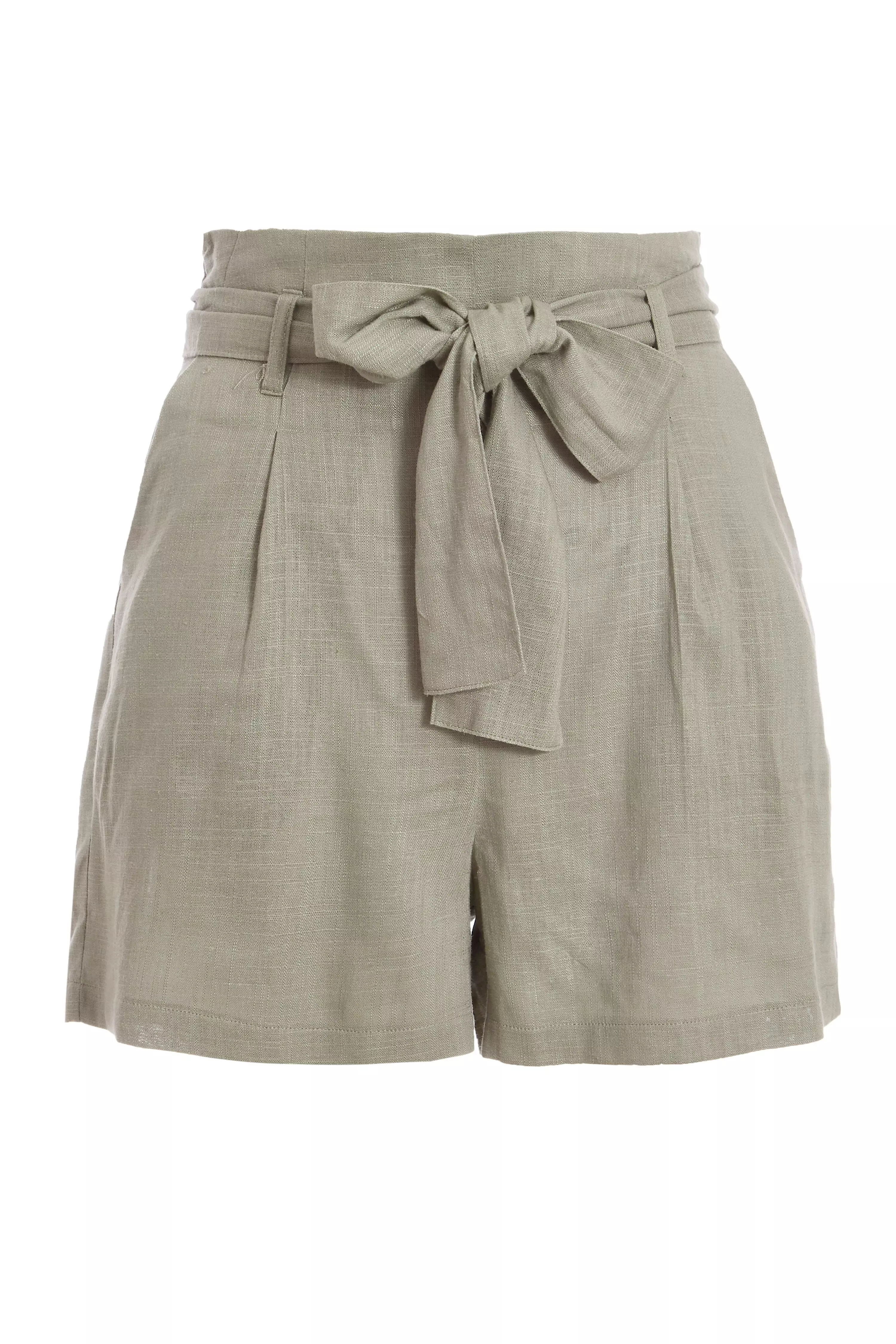 Khaki Linen Paper Bag Shorts