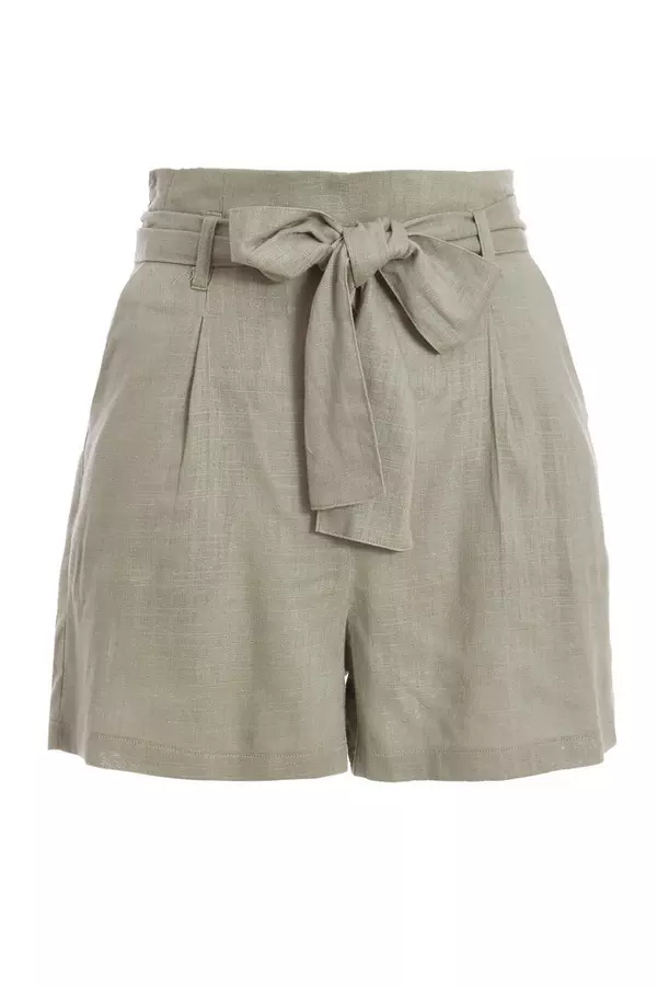 Khaki Linen Paper Bag Shorts