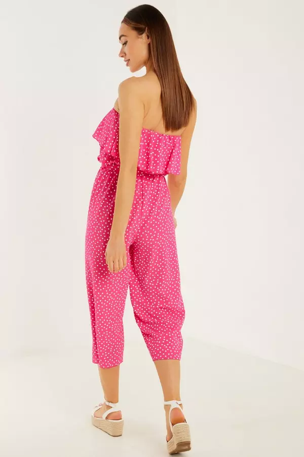 Pink and White Polka Dot Culotte Jumpsuit