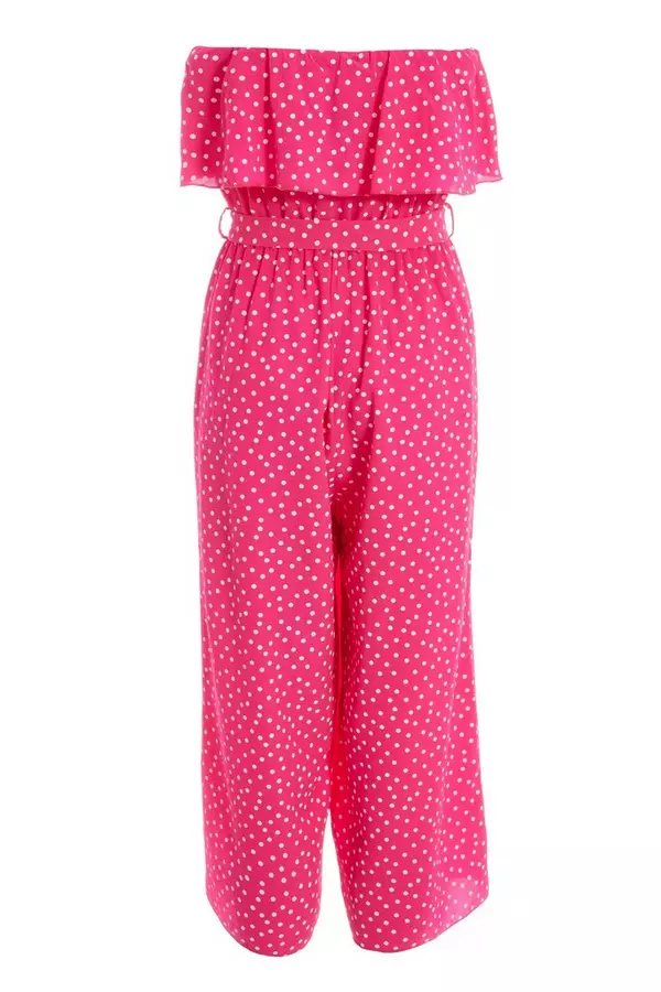 Pink and White Polka Dot Culotte Jumpsuit
