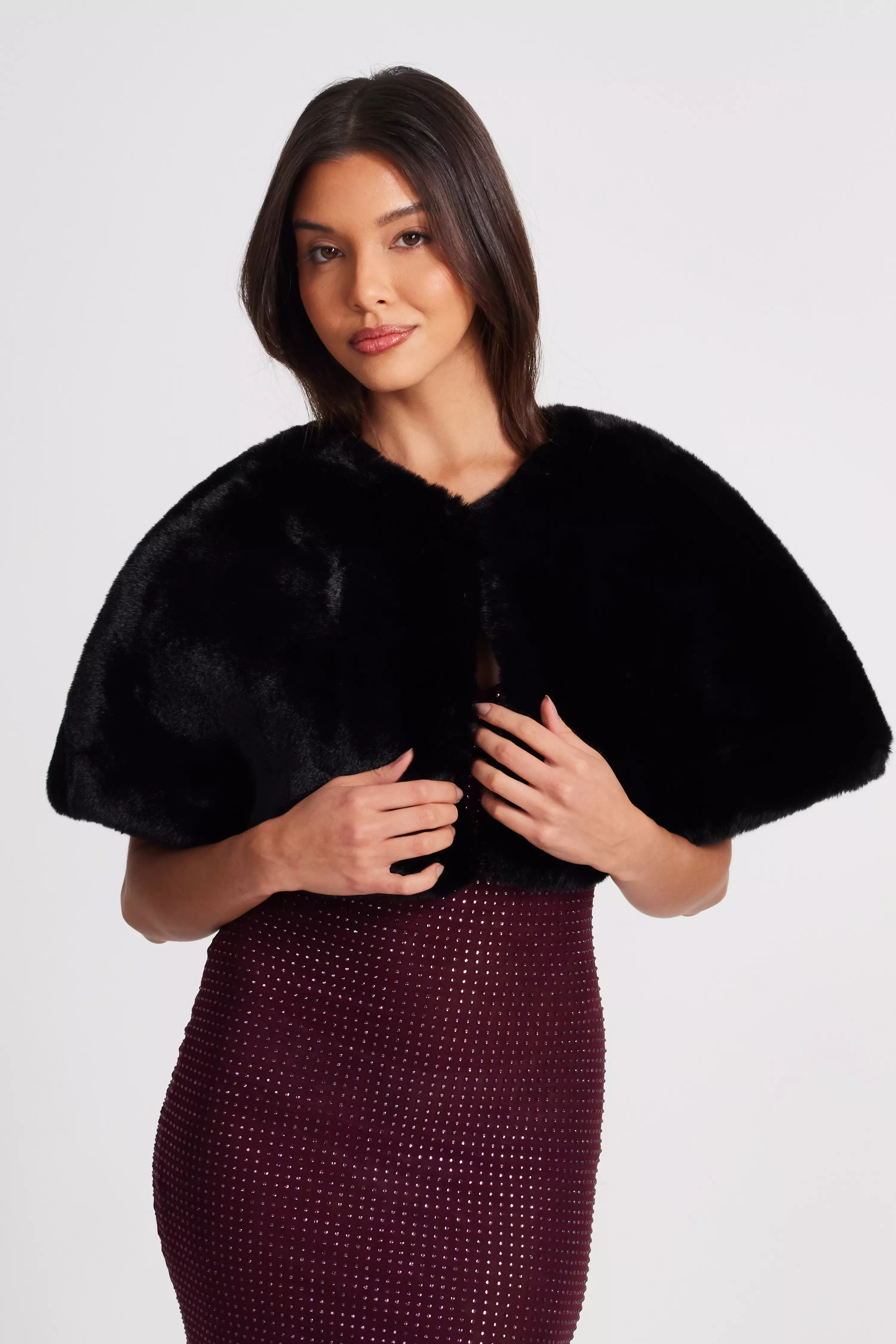 Black faux hot sale fur wrap