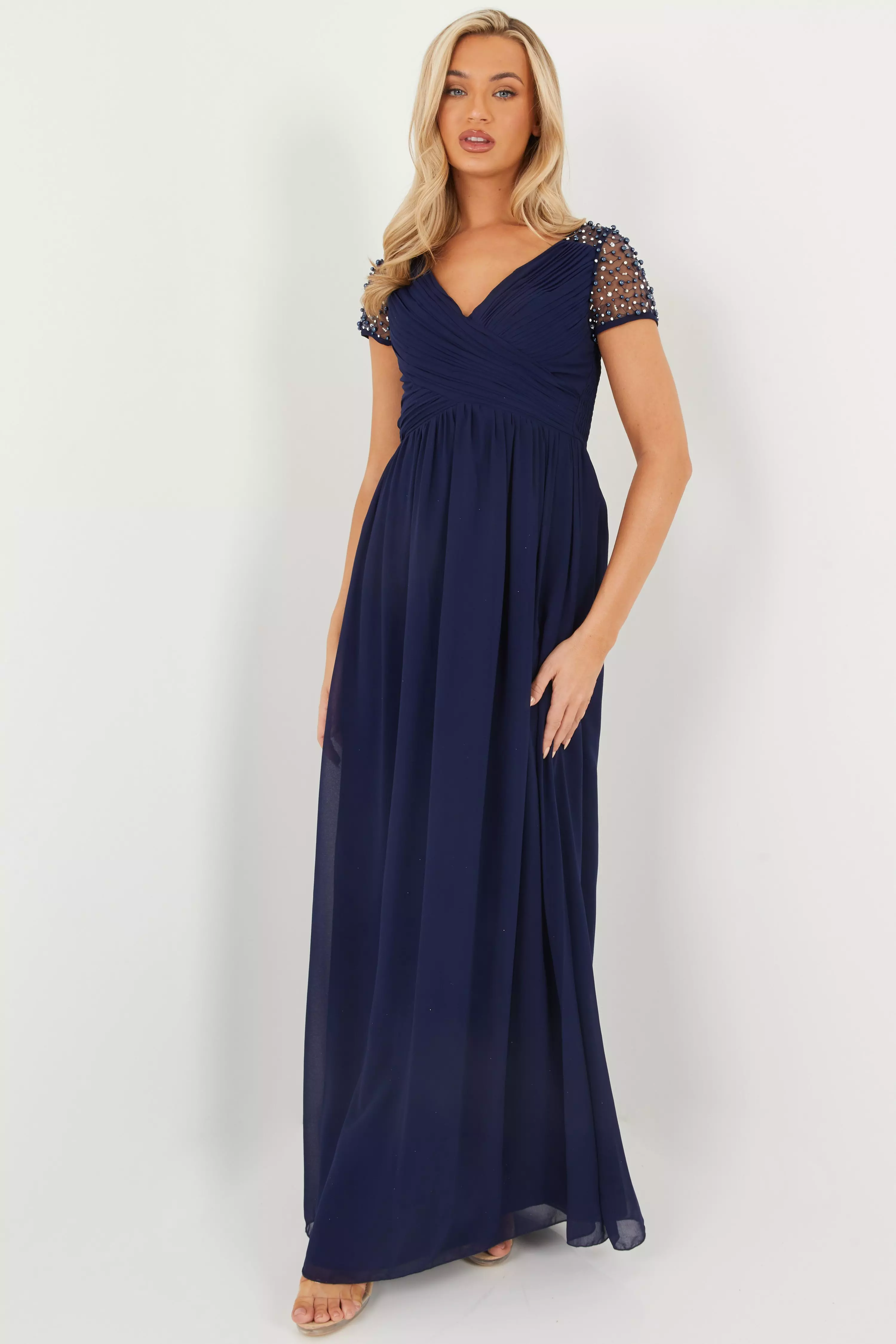 Navy Wrap Embellished Maxi Dress