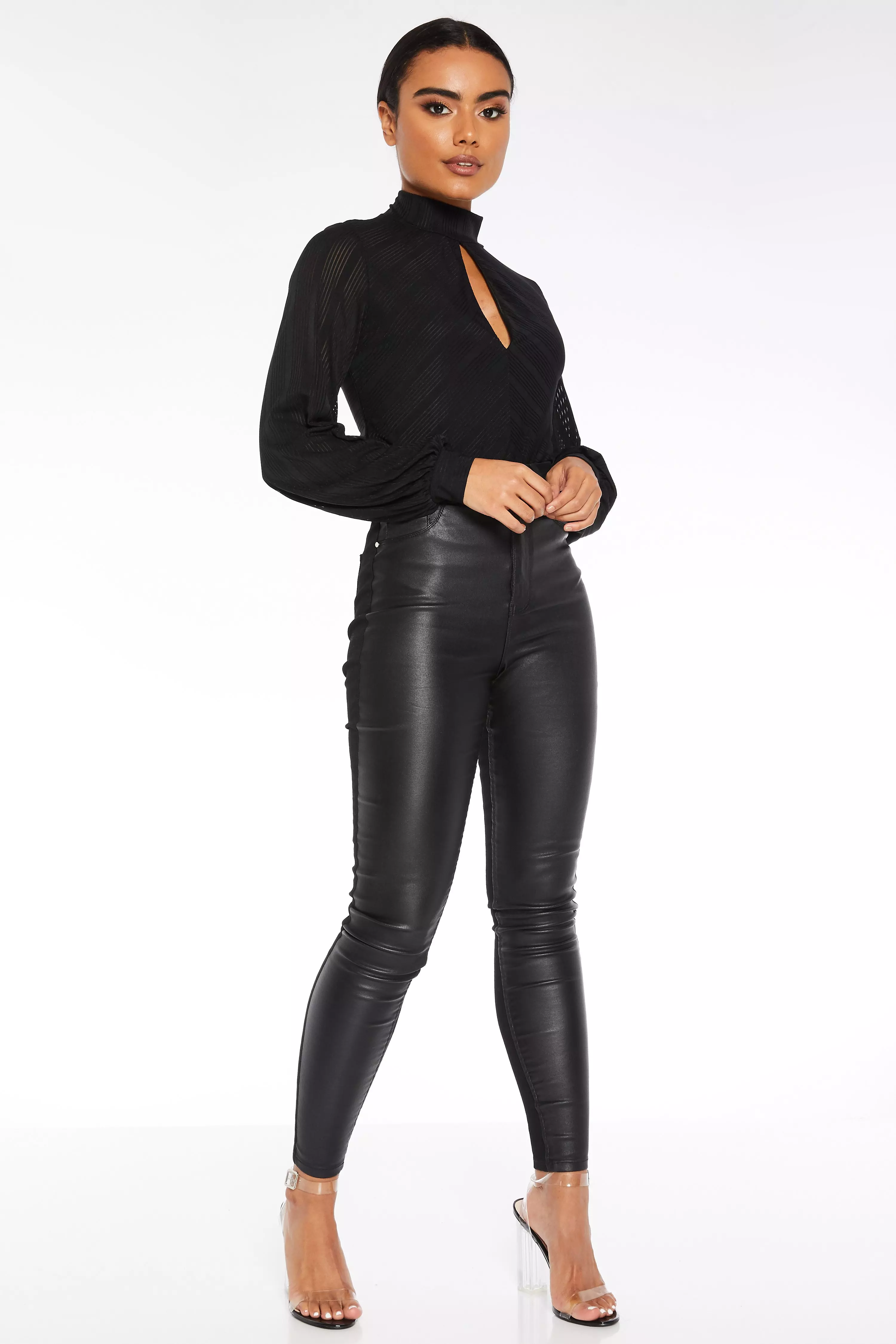 Quiz black high waisted skinny trousers best sale