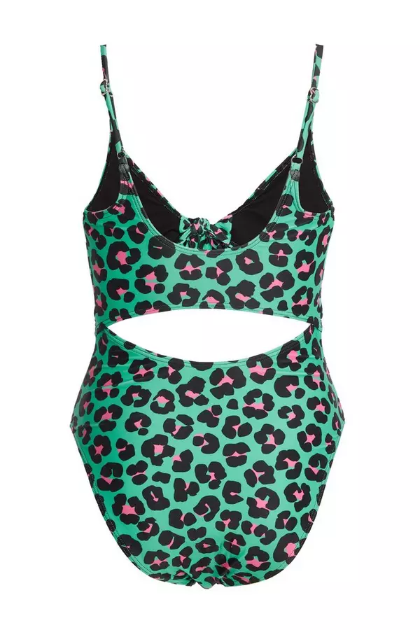 Green Leopard Cut Out Swimsuit
