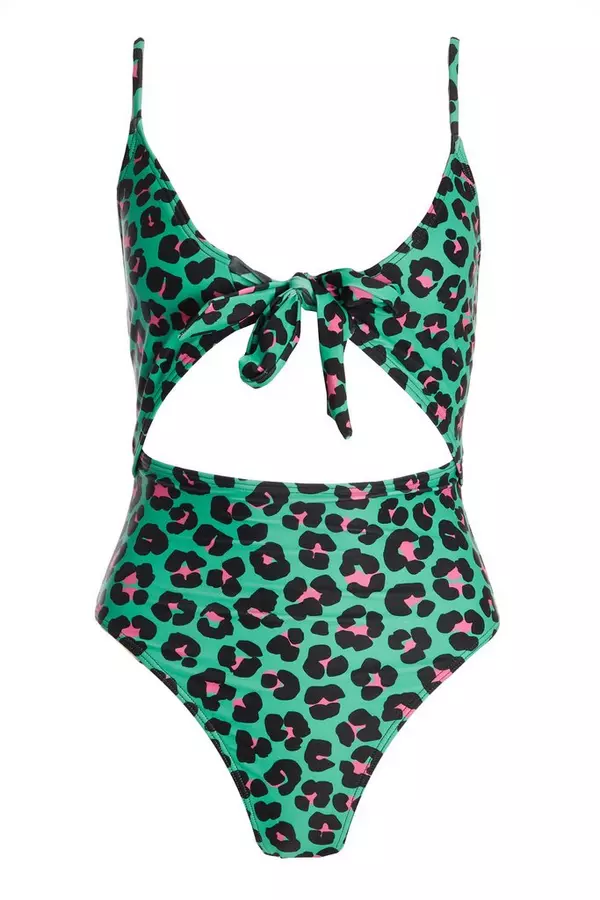 Green Leopard Cut Out Swimsuit