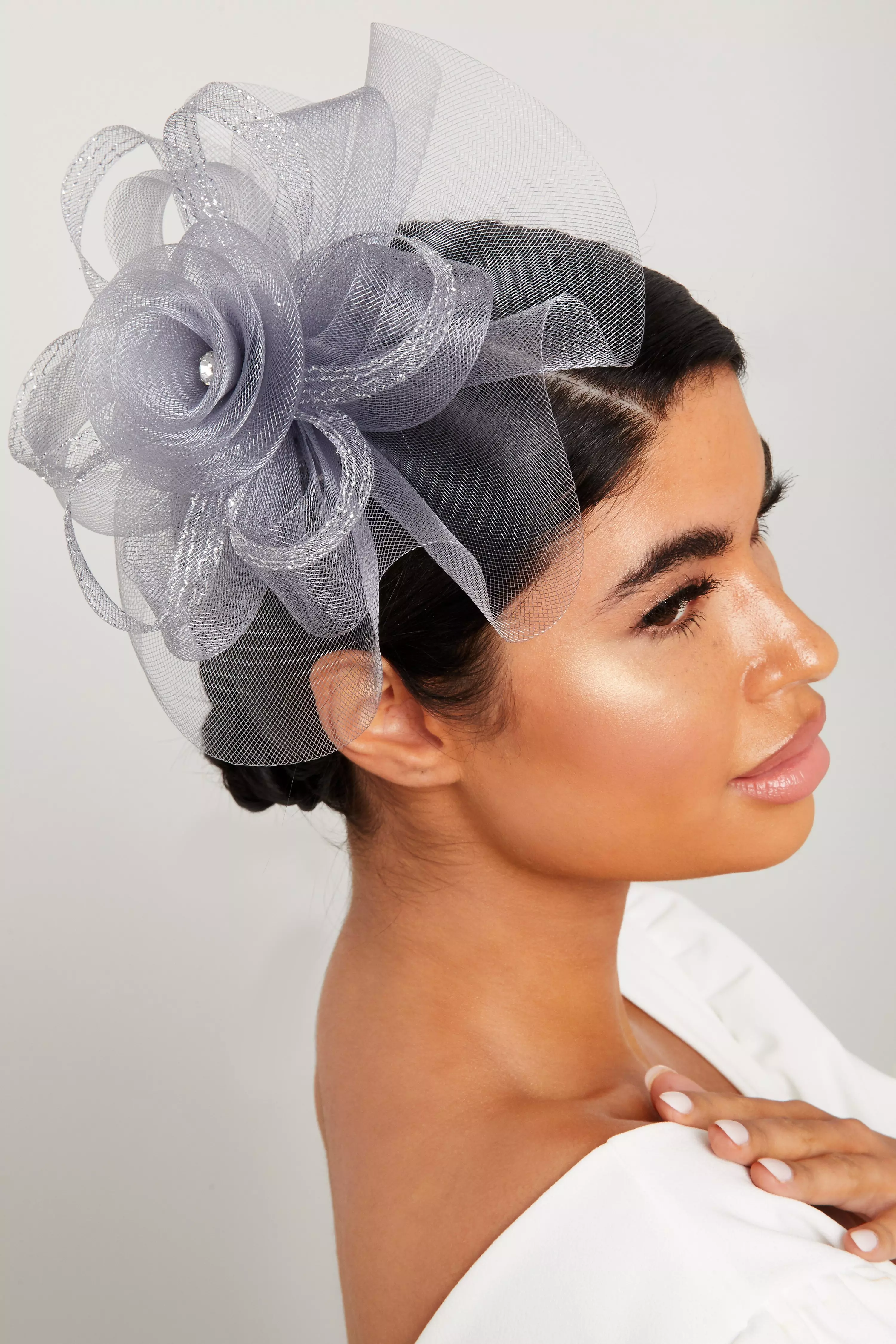 Grey Flower Jewel Fascinator