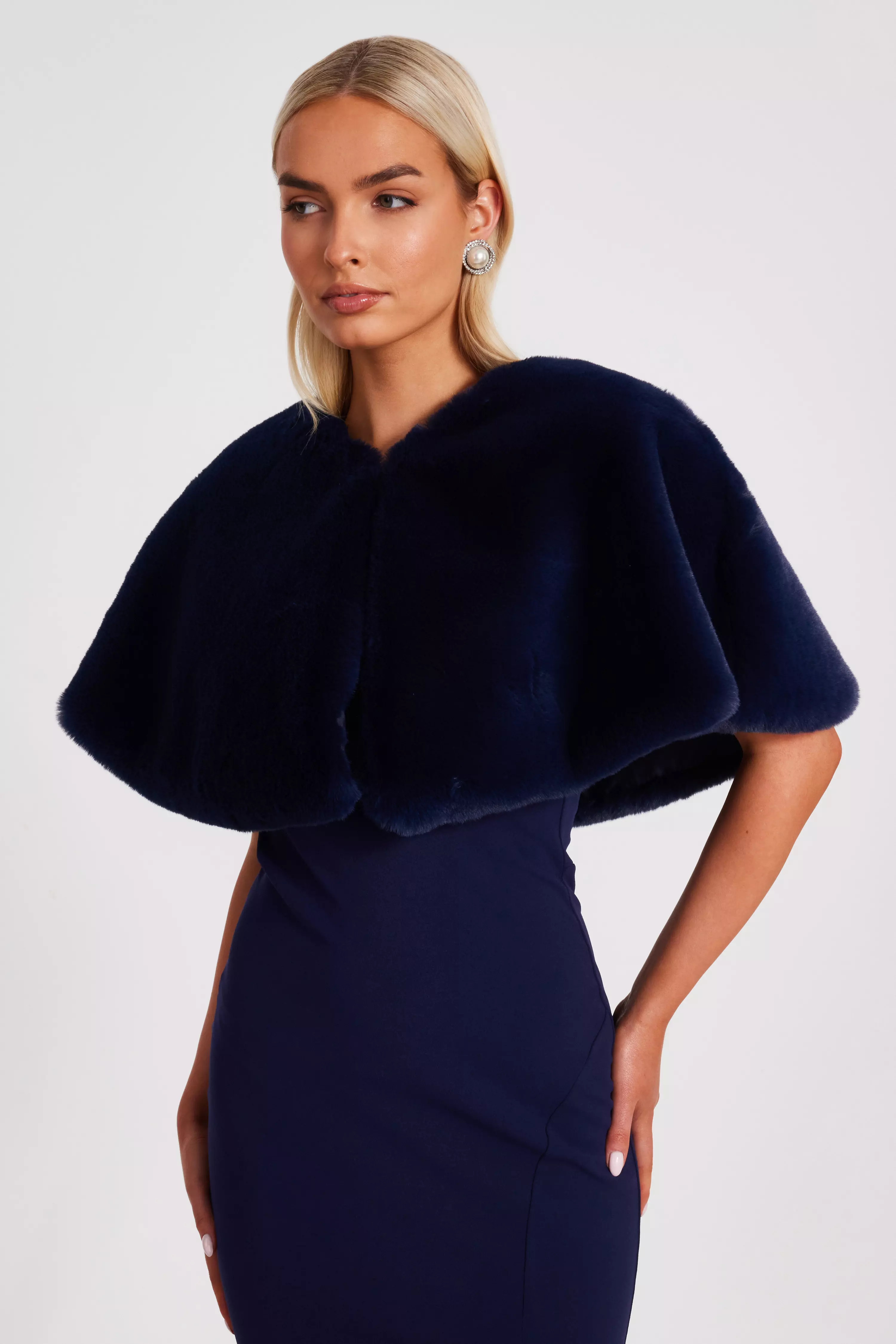 Navy Faux Fur Wrap