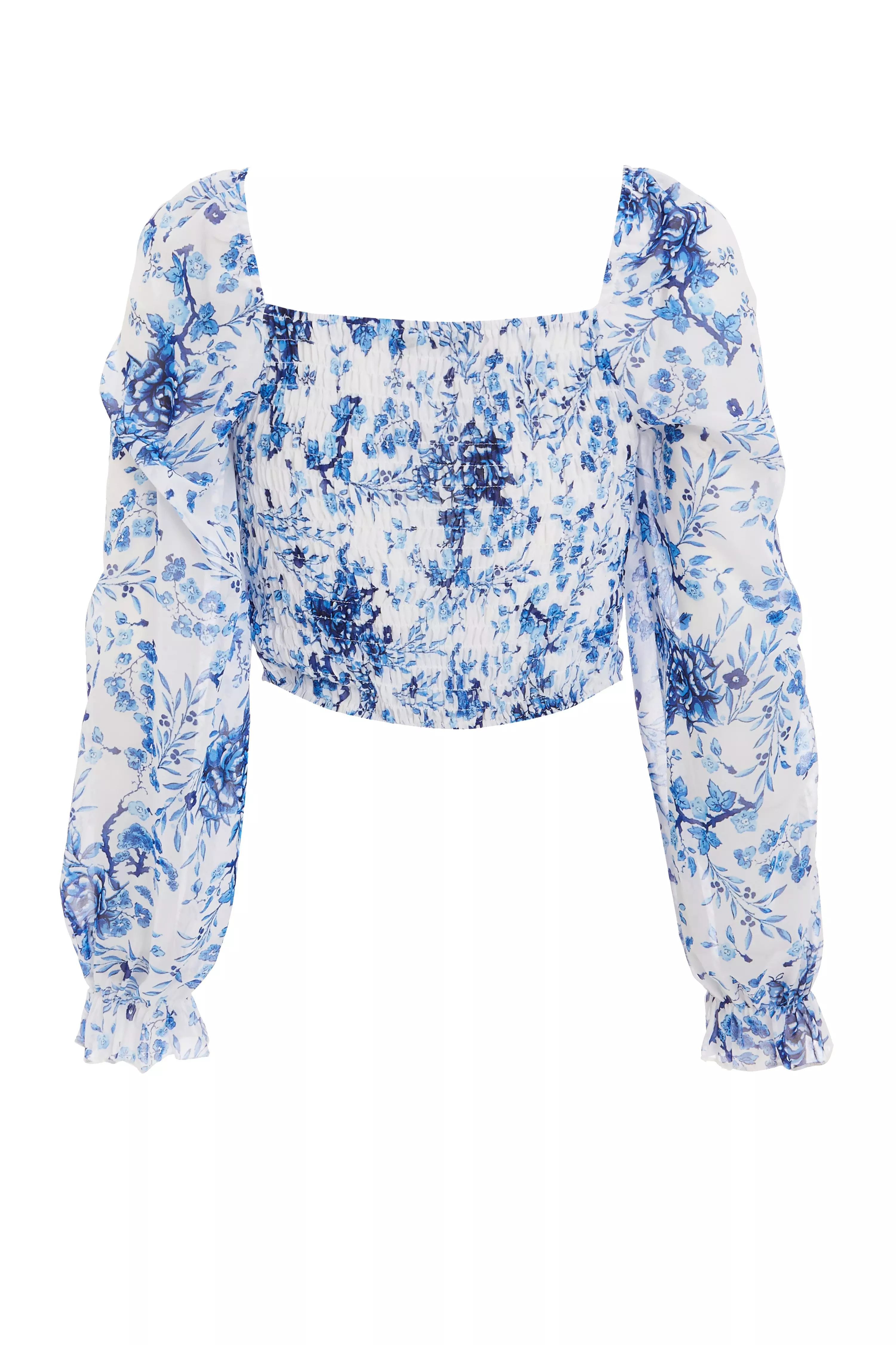 Blue Floral Print Crop Top