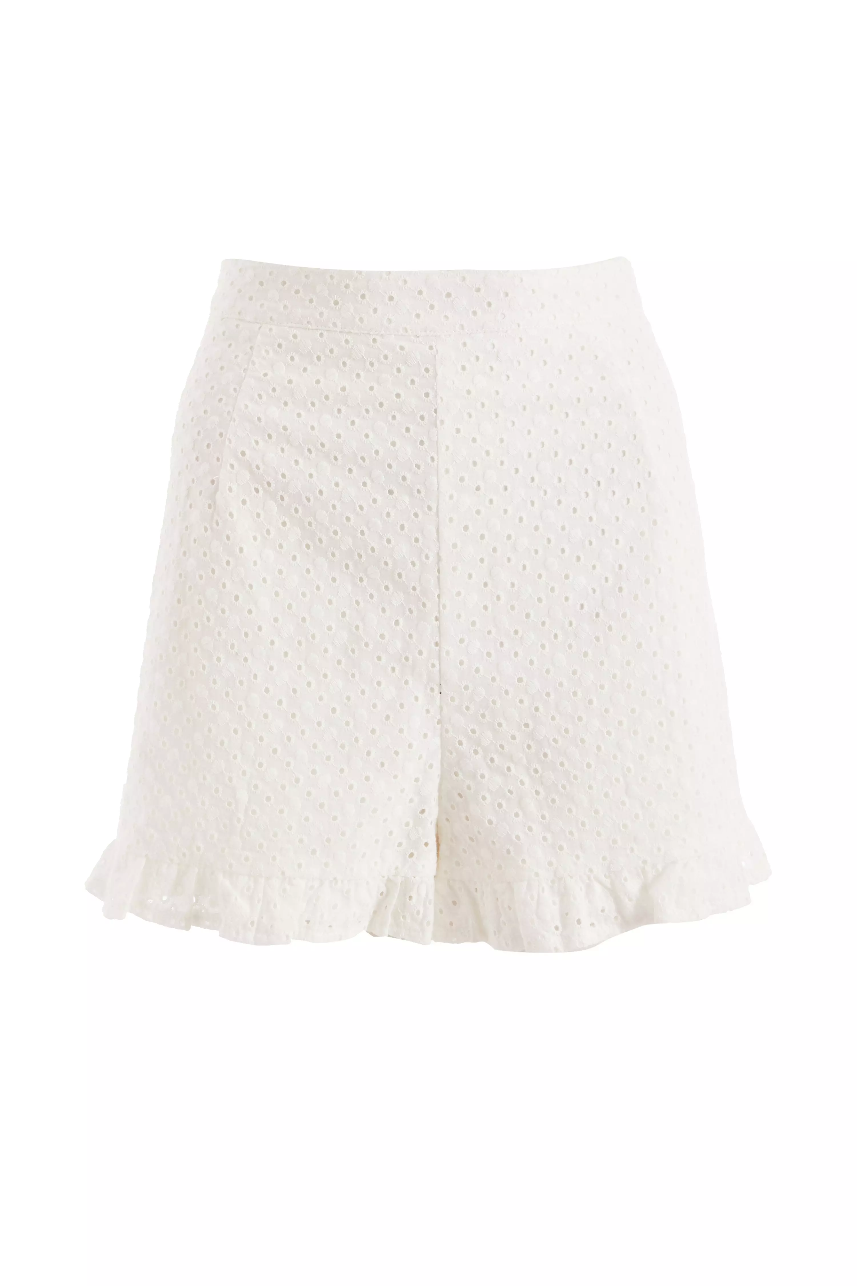 White Broderie Frill Shorts