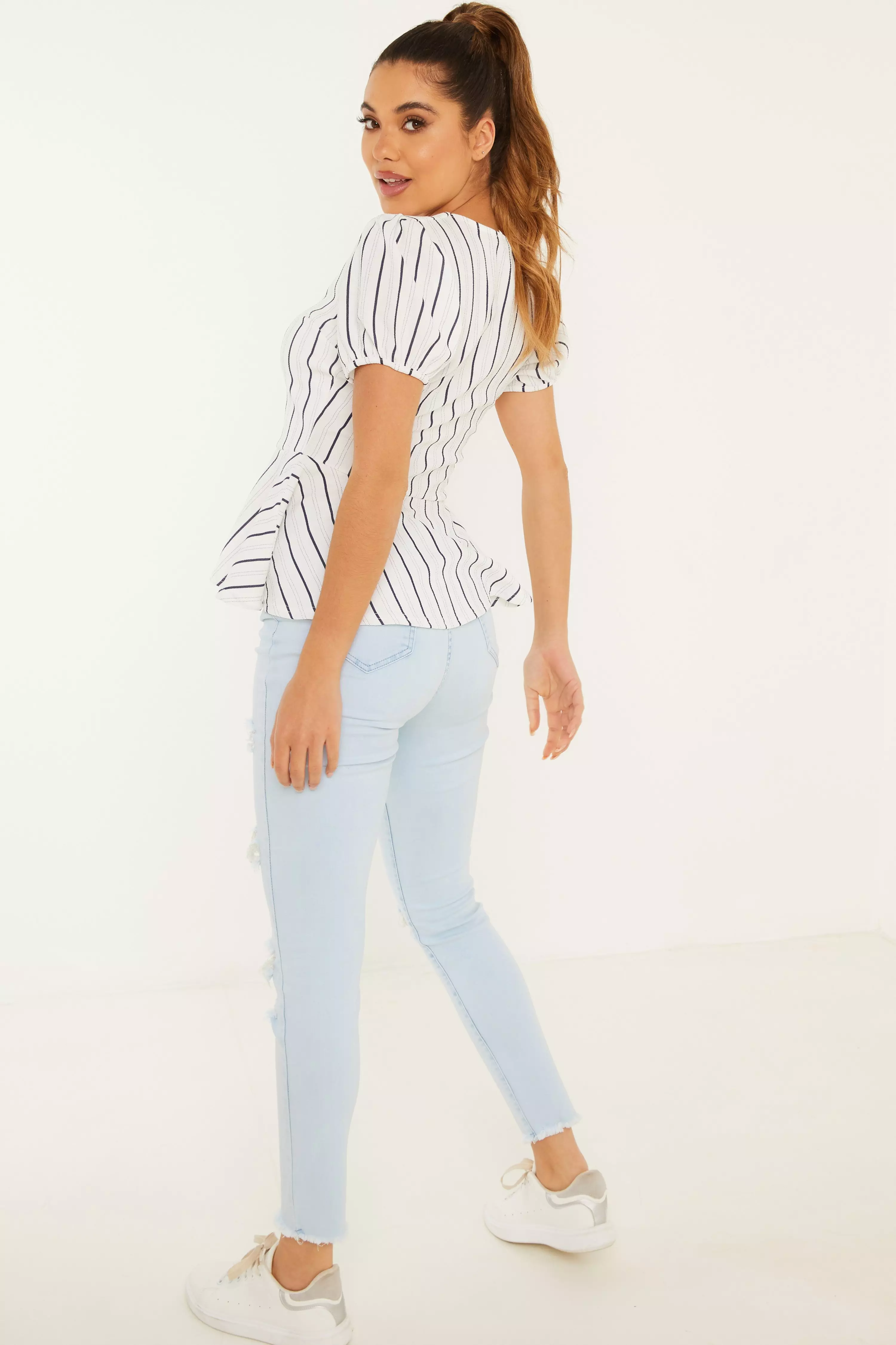 White Stripe Peplum Top