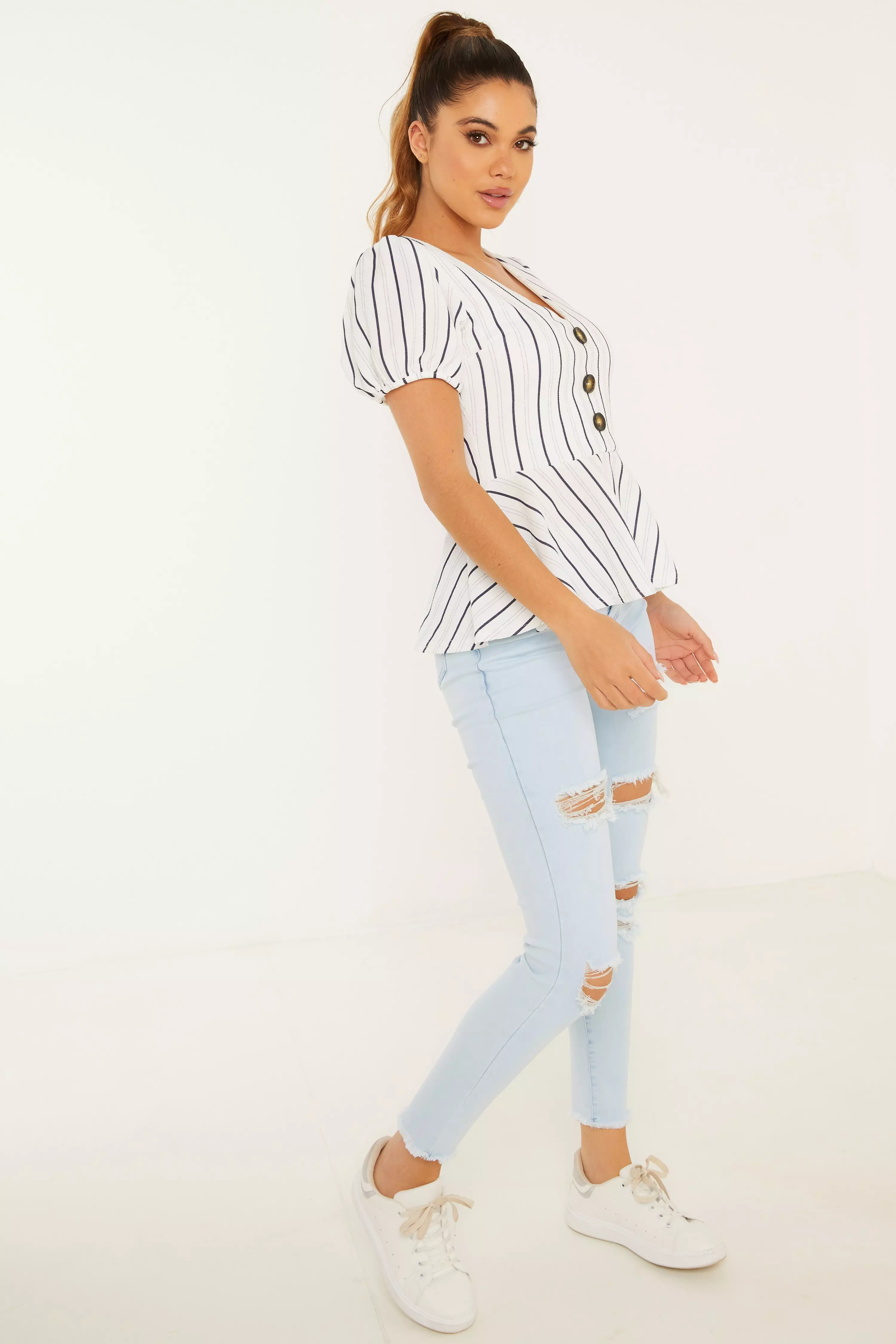 White Stripe Peplum Top