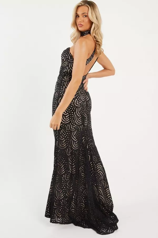 Black Lace Fishtail Maxi Dress