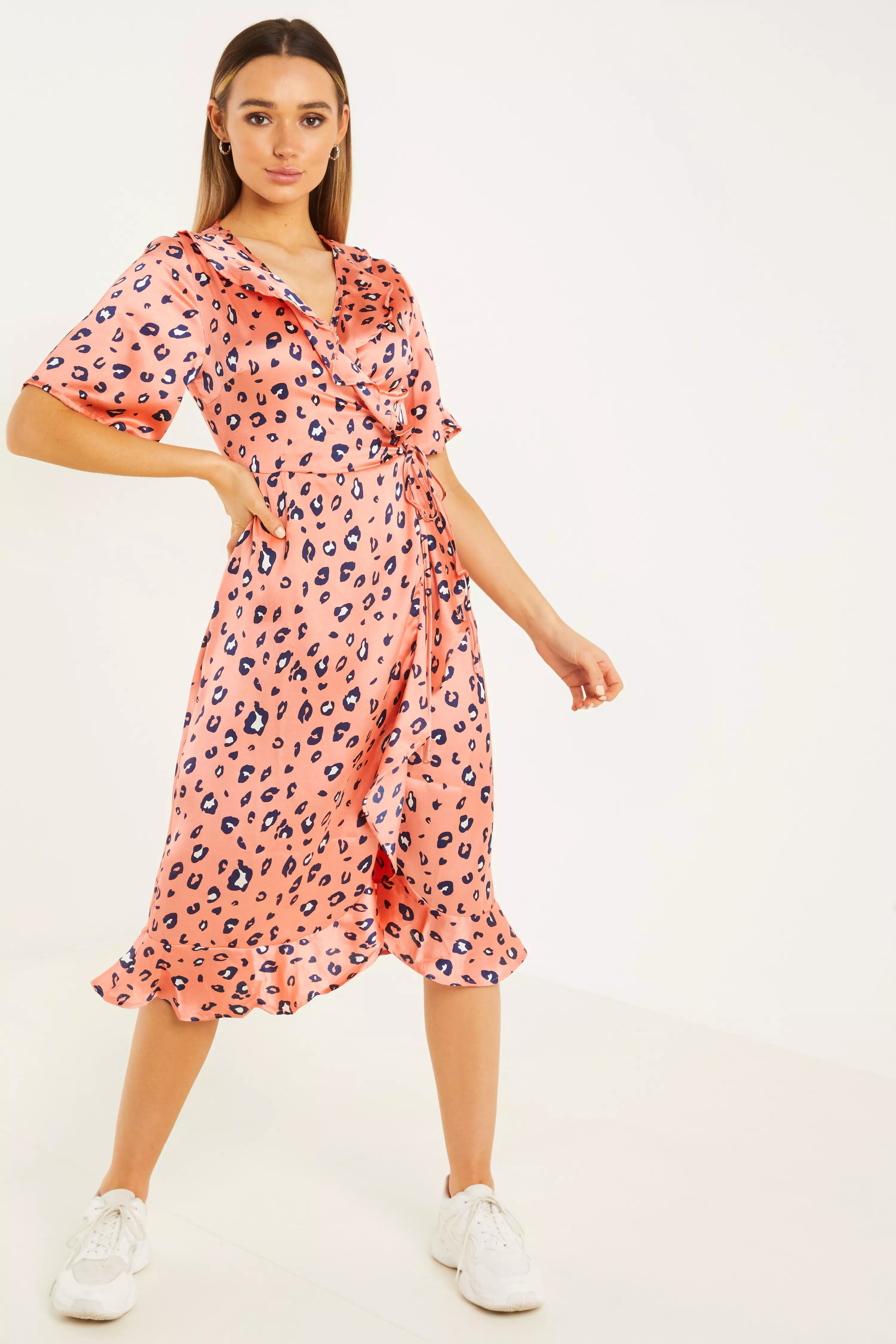 Coral leopard 2024 print dress