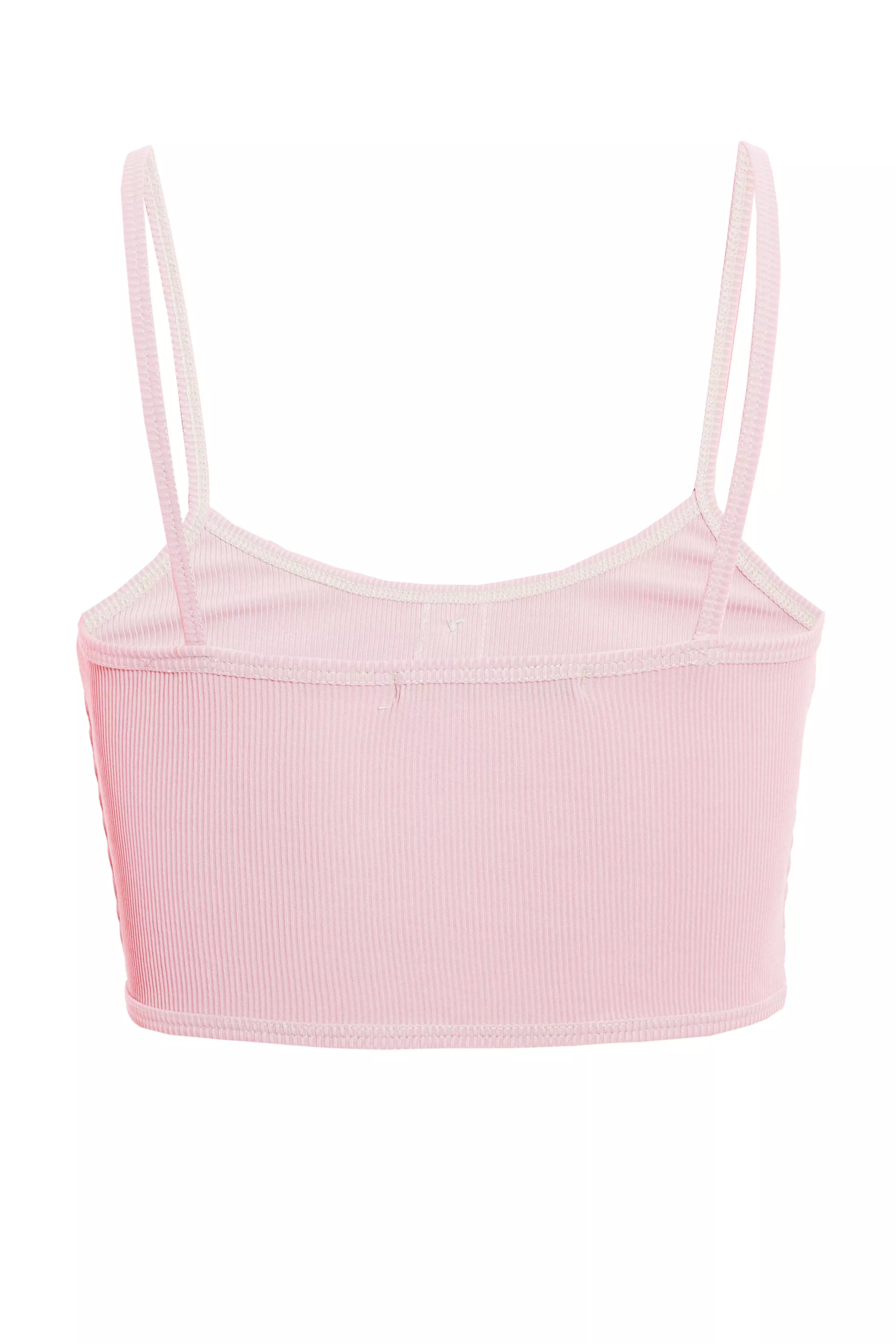 Pink Ribbed Strappy Crop Top