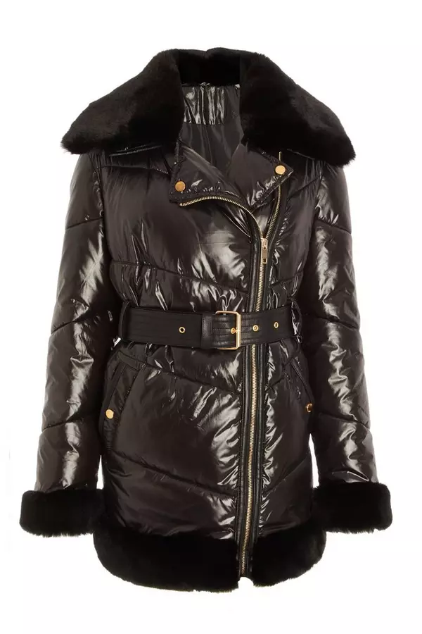 Black Padded Faux Fur Jacket