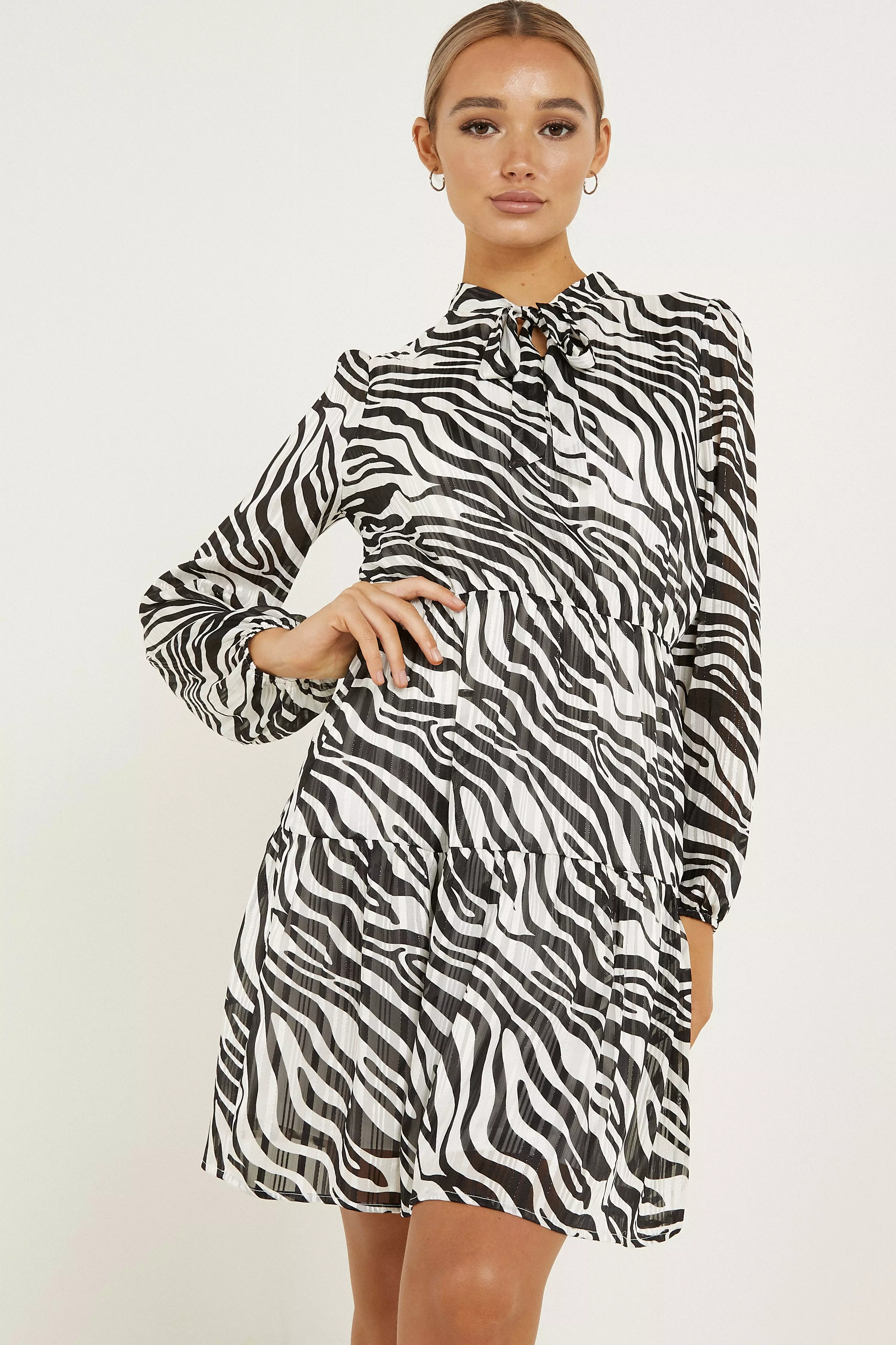 Black Chiffon Zebra Print Skater Dress