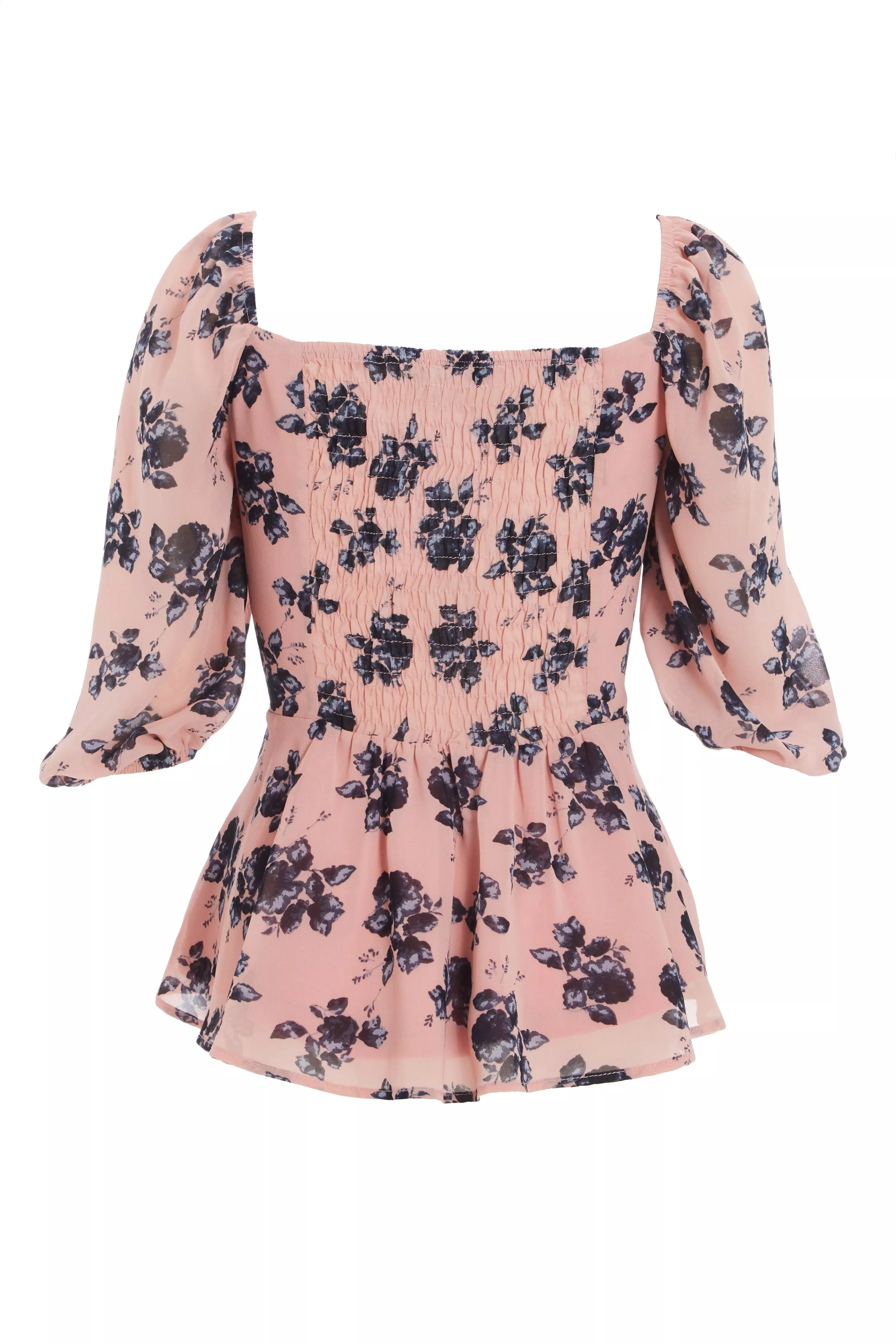 Pink & Navy Floral Peplum Top