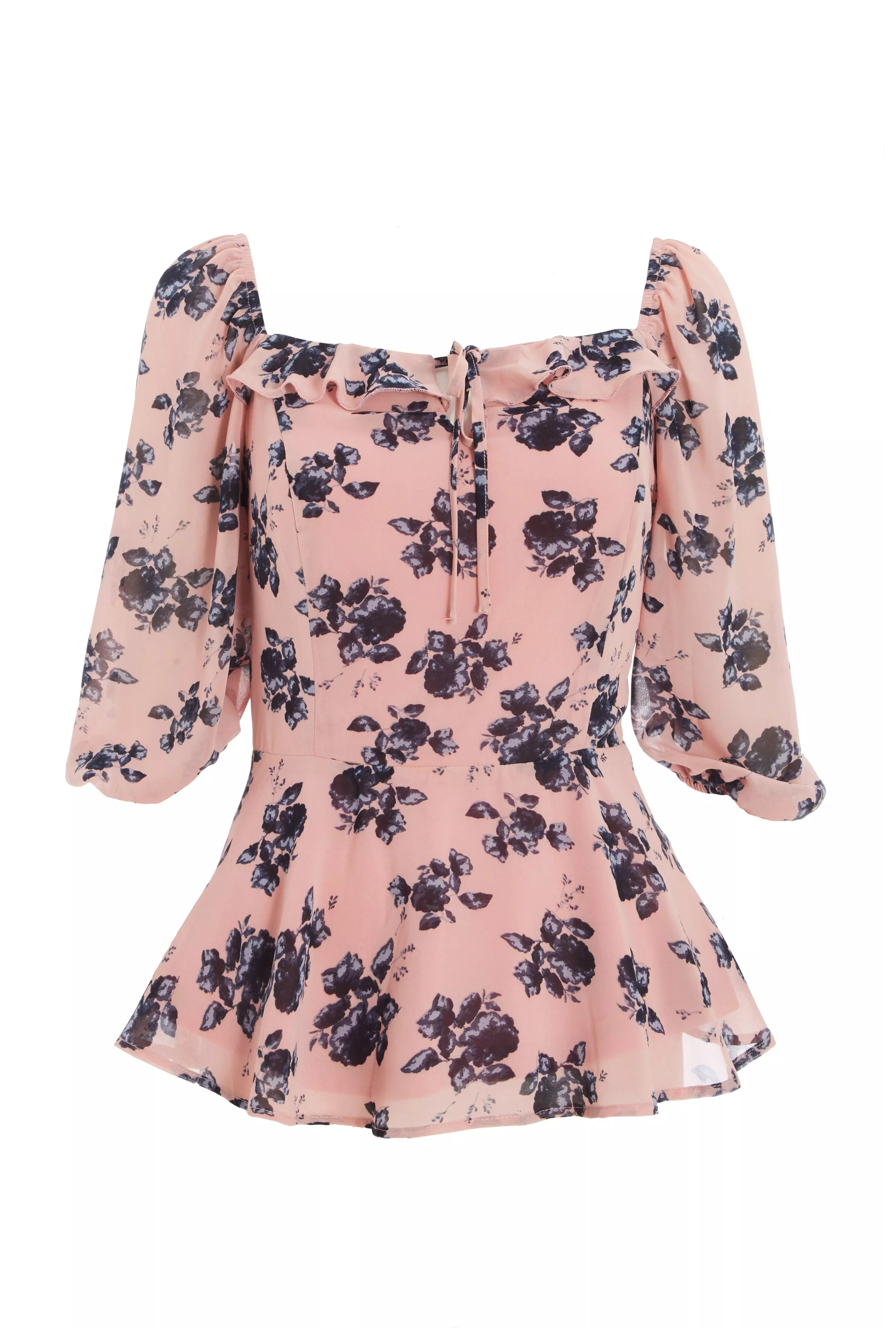 Pink & Navy Floral Peplum Top