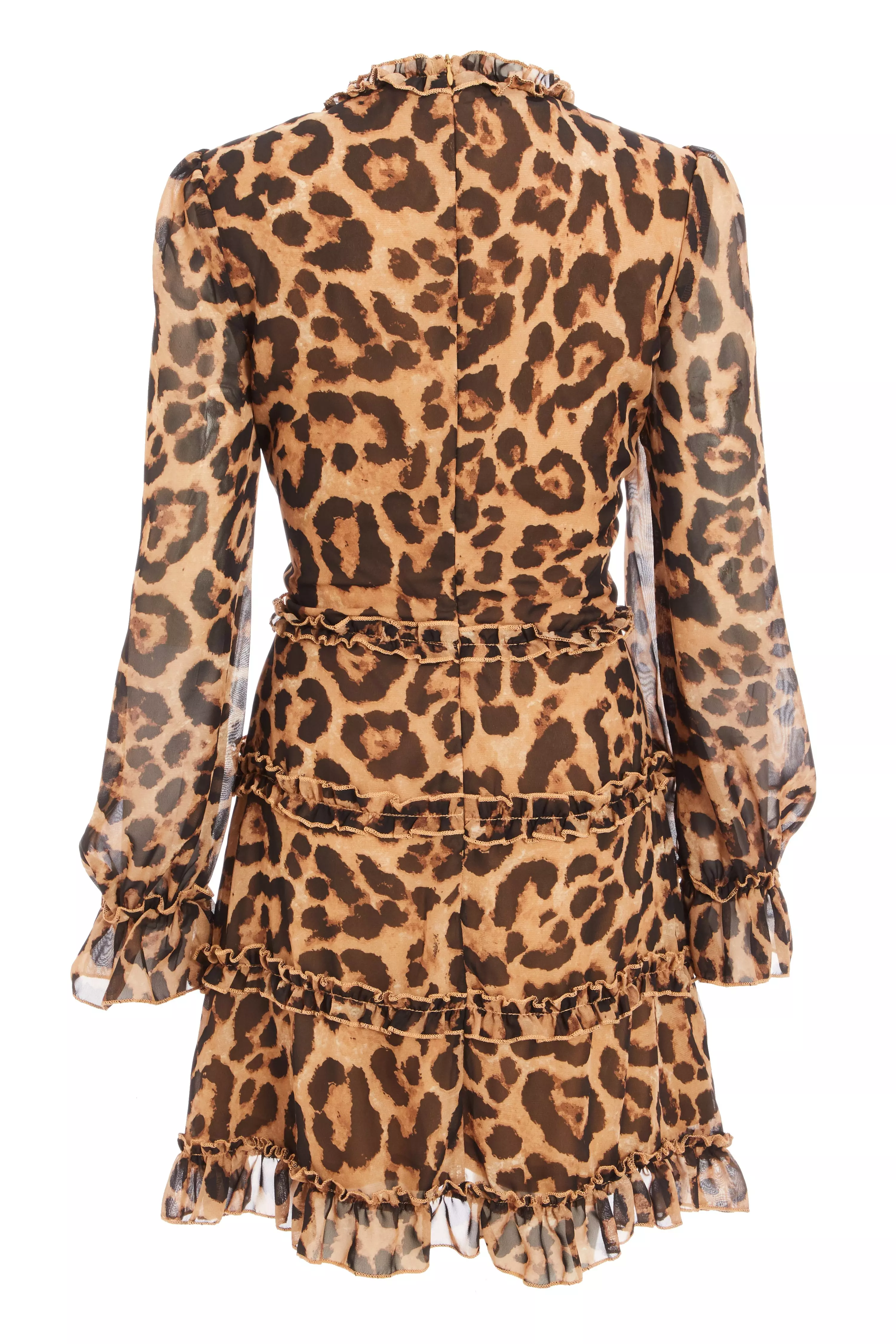Brown Leopard Print Tiered Frill Dress