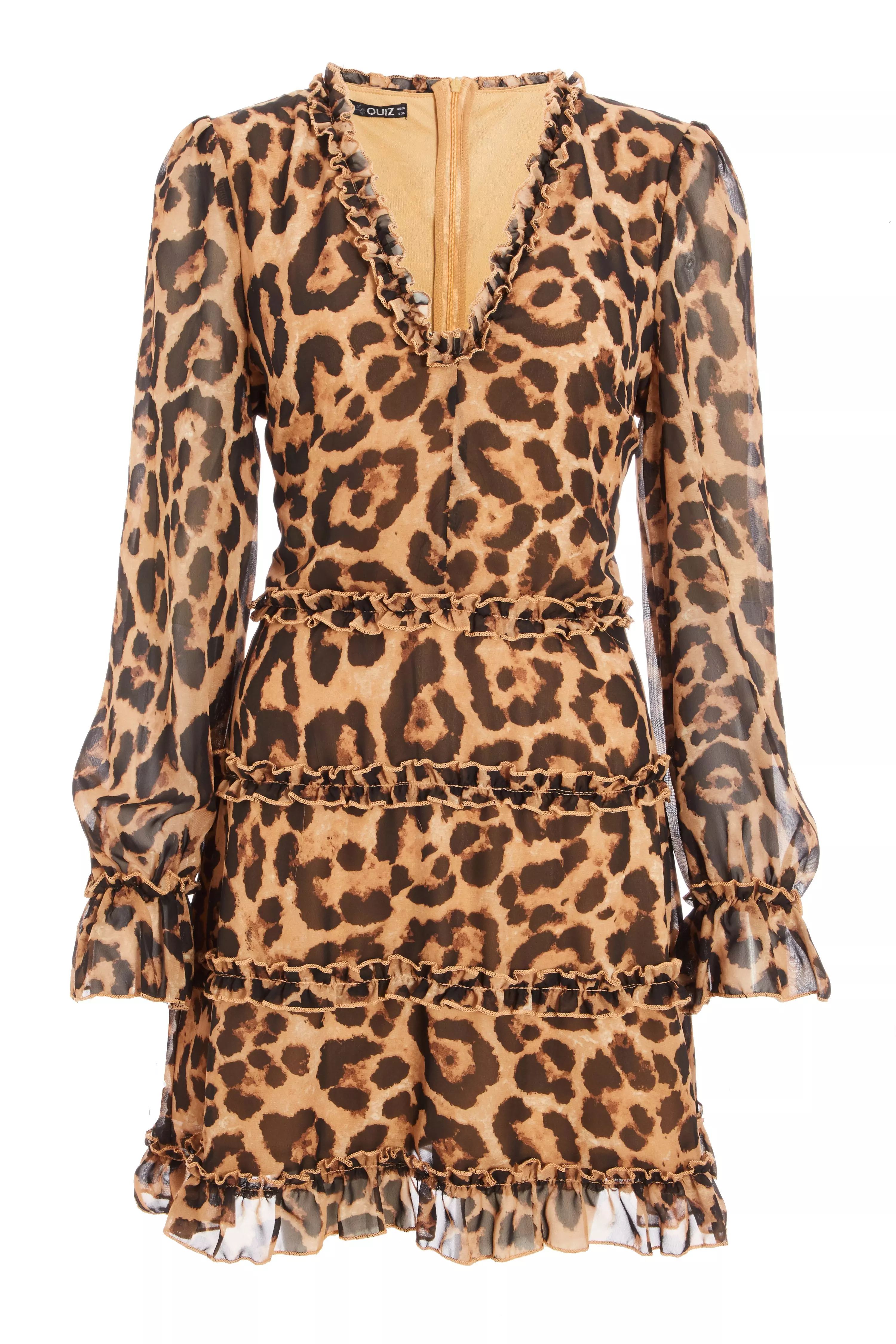 Brown Leopard Print Tiered Frill Dress