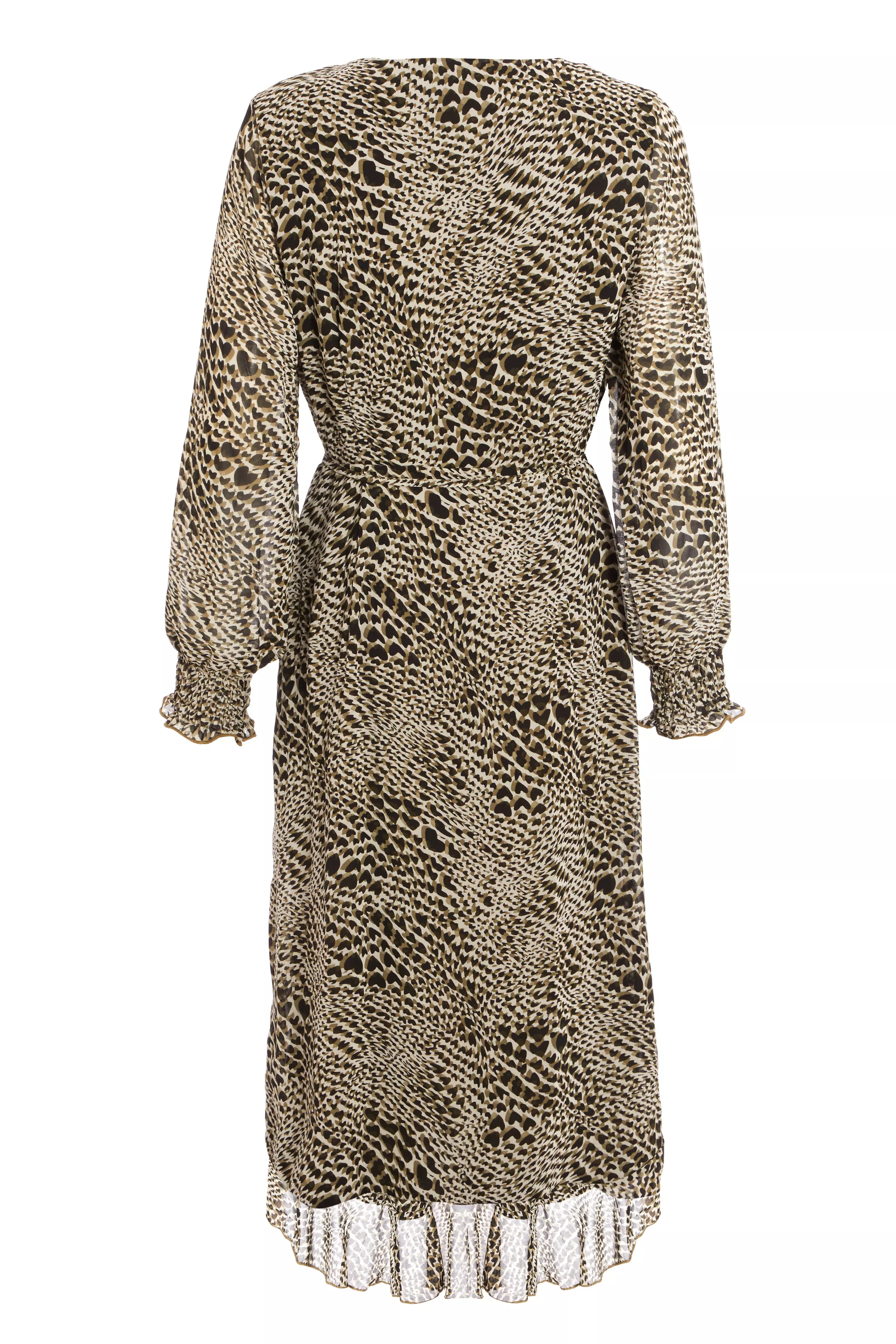 Khaki Chiffon Animal Wrap Midi Dress