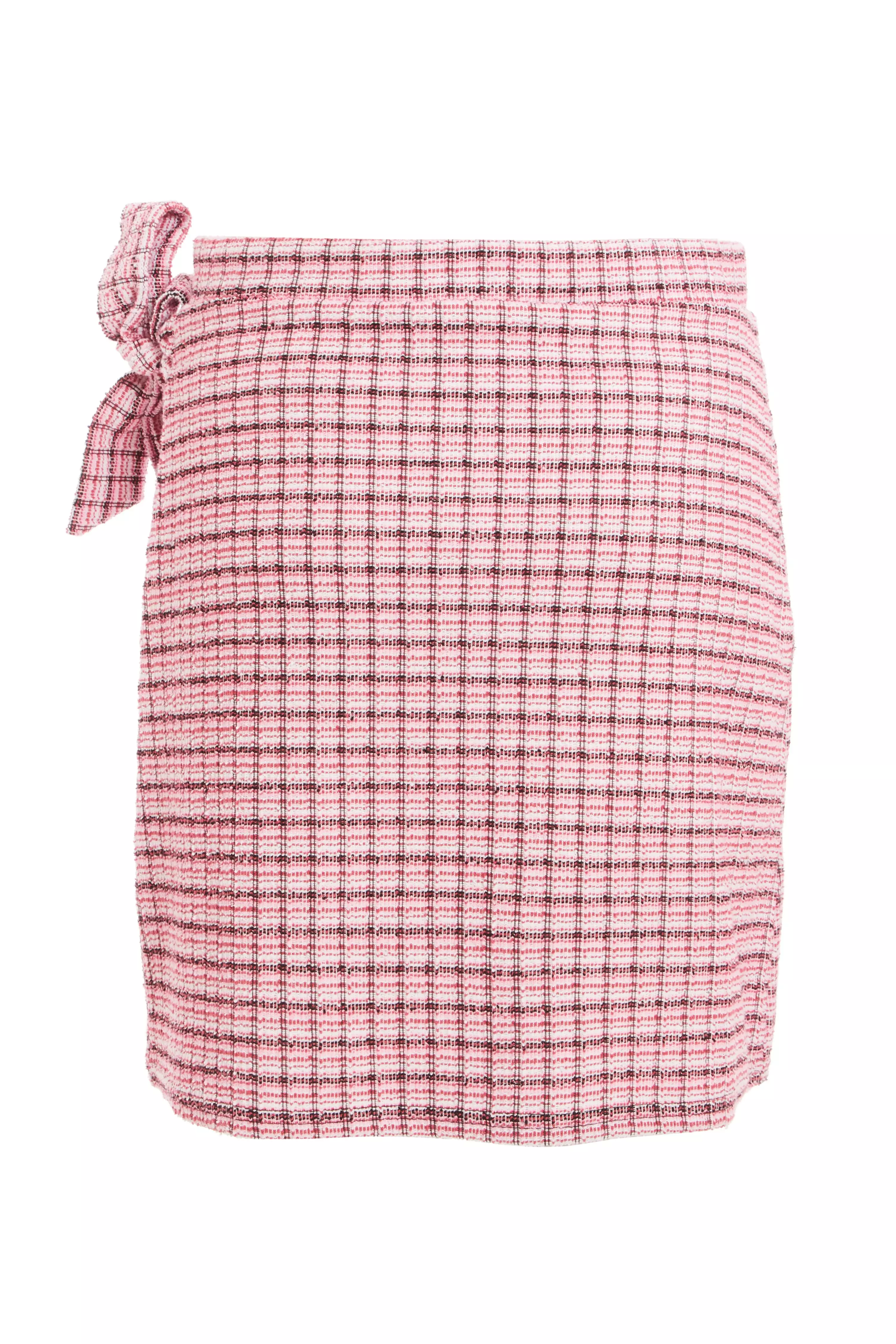 Pink Check Wrap Mini Skirt