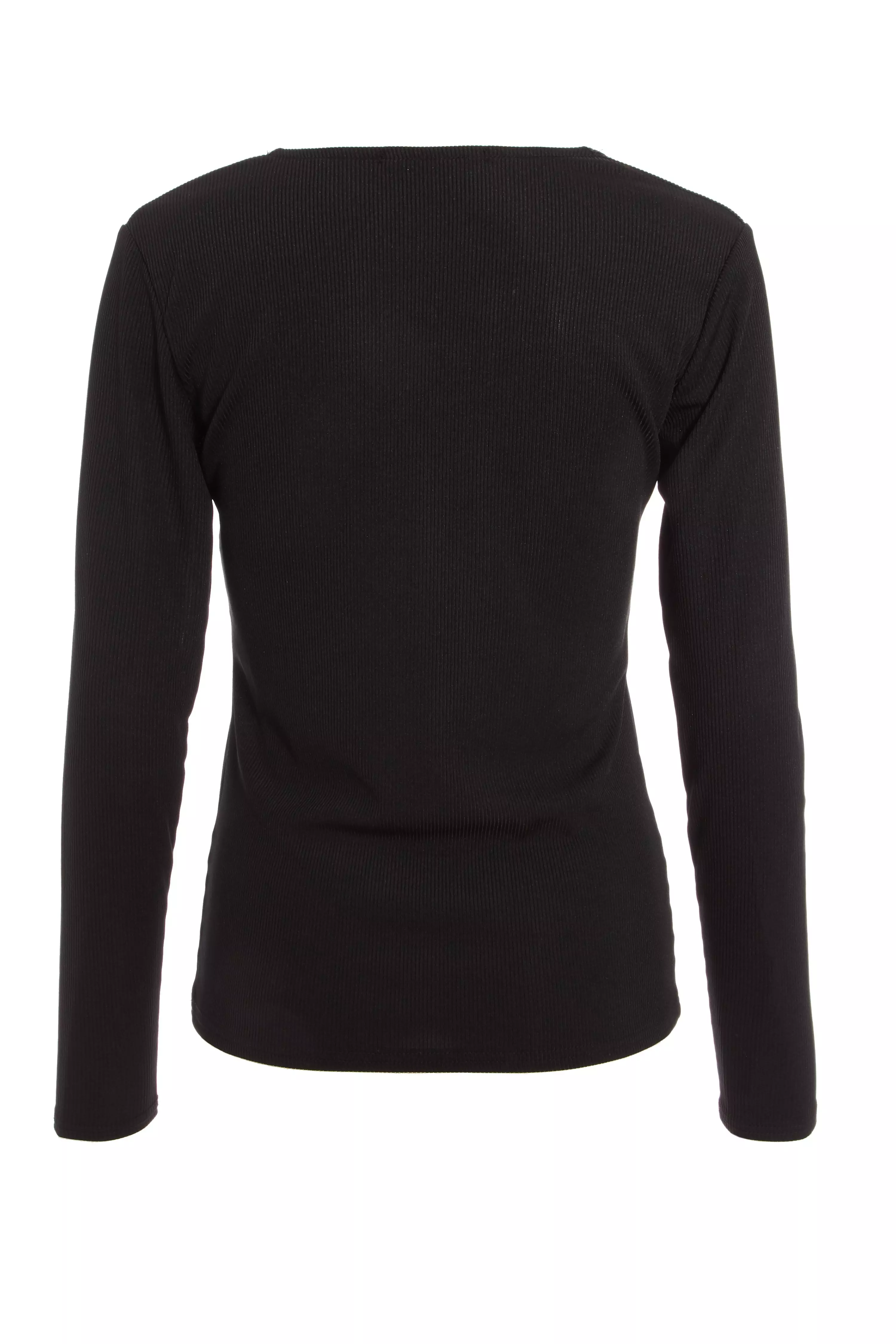 Black Ribbed Button Detail Top