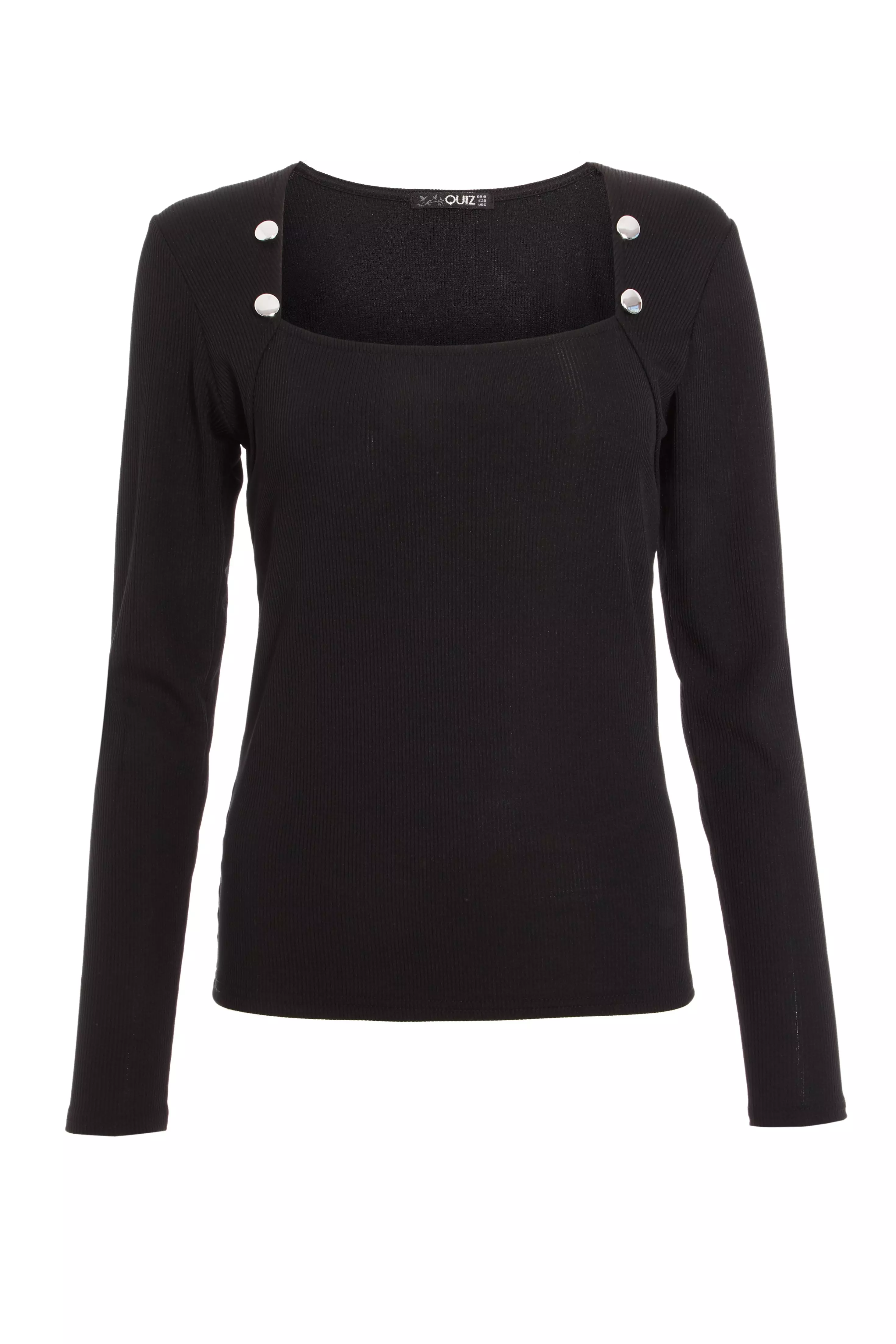 Black Ribbed Button Detail Top