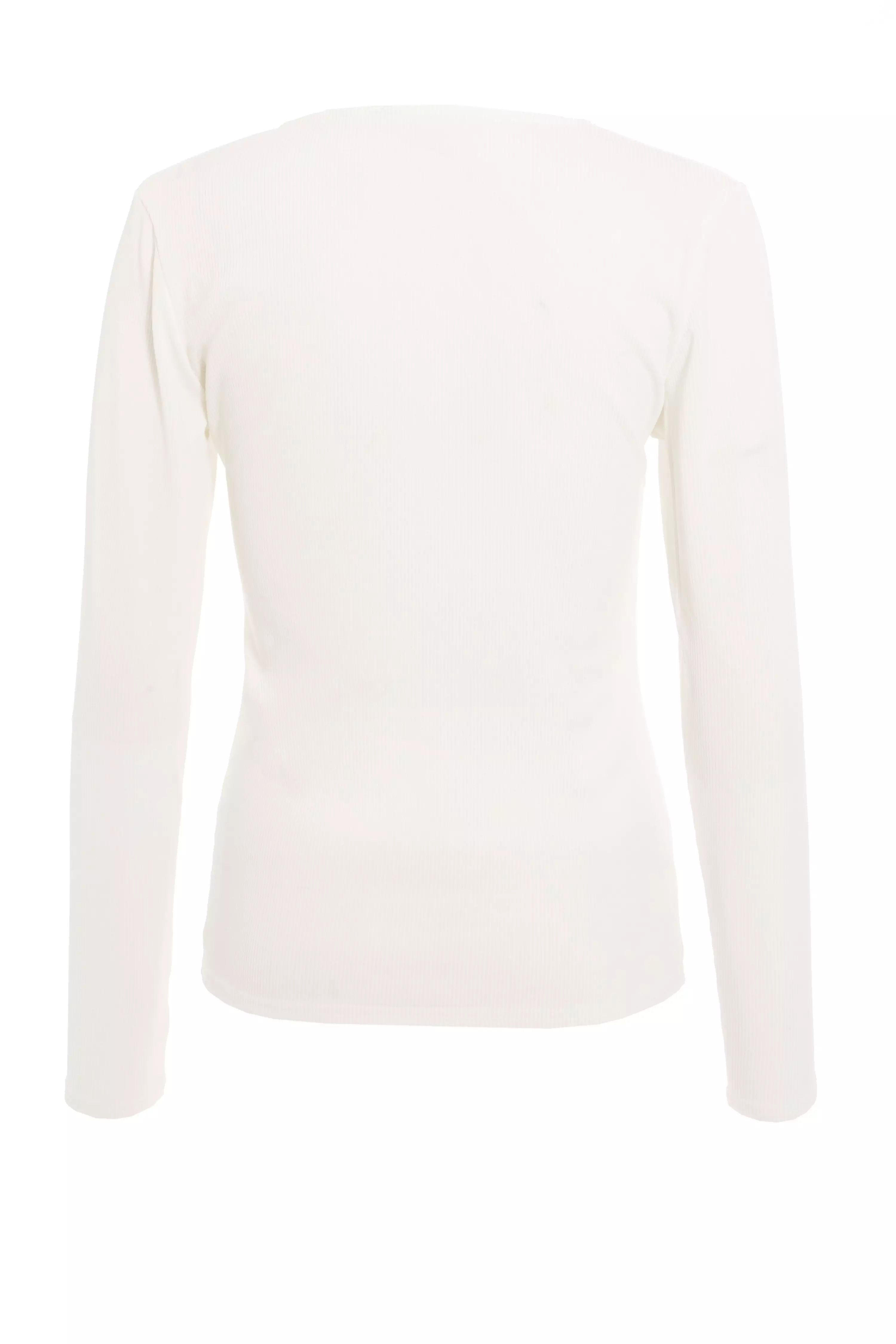 Cream Ribbed Button Detail Top