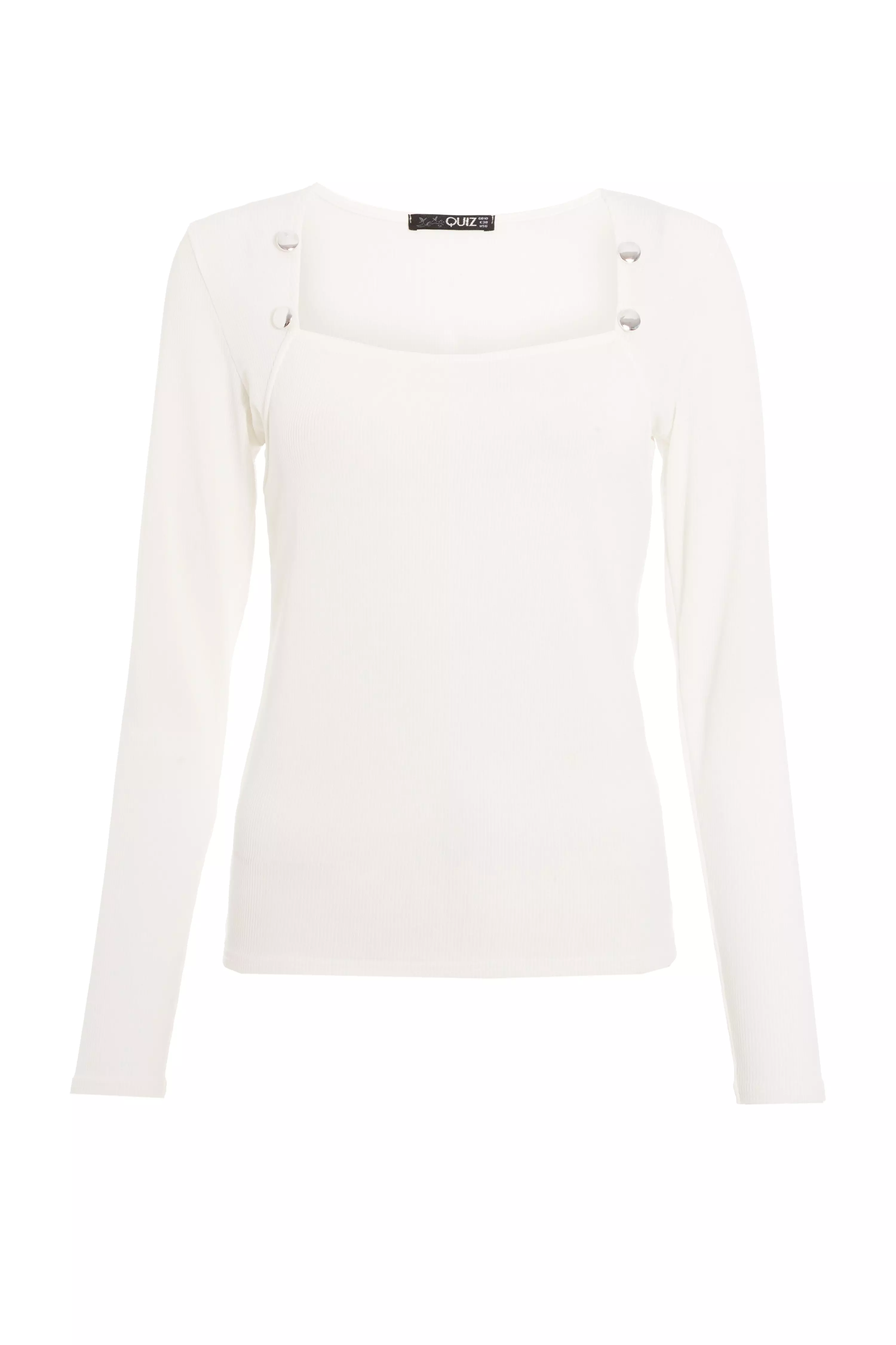 Cream Ribbed Button Detail Top