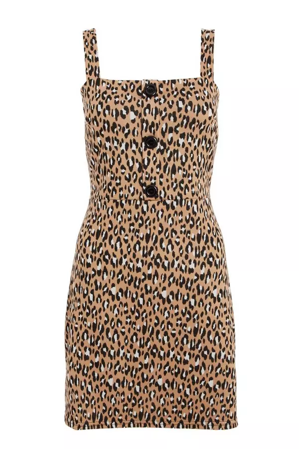 Stone Leopard Print Pinafore Dress