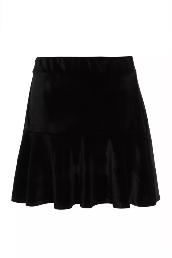 Black Velvet Frill Mini Skirt