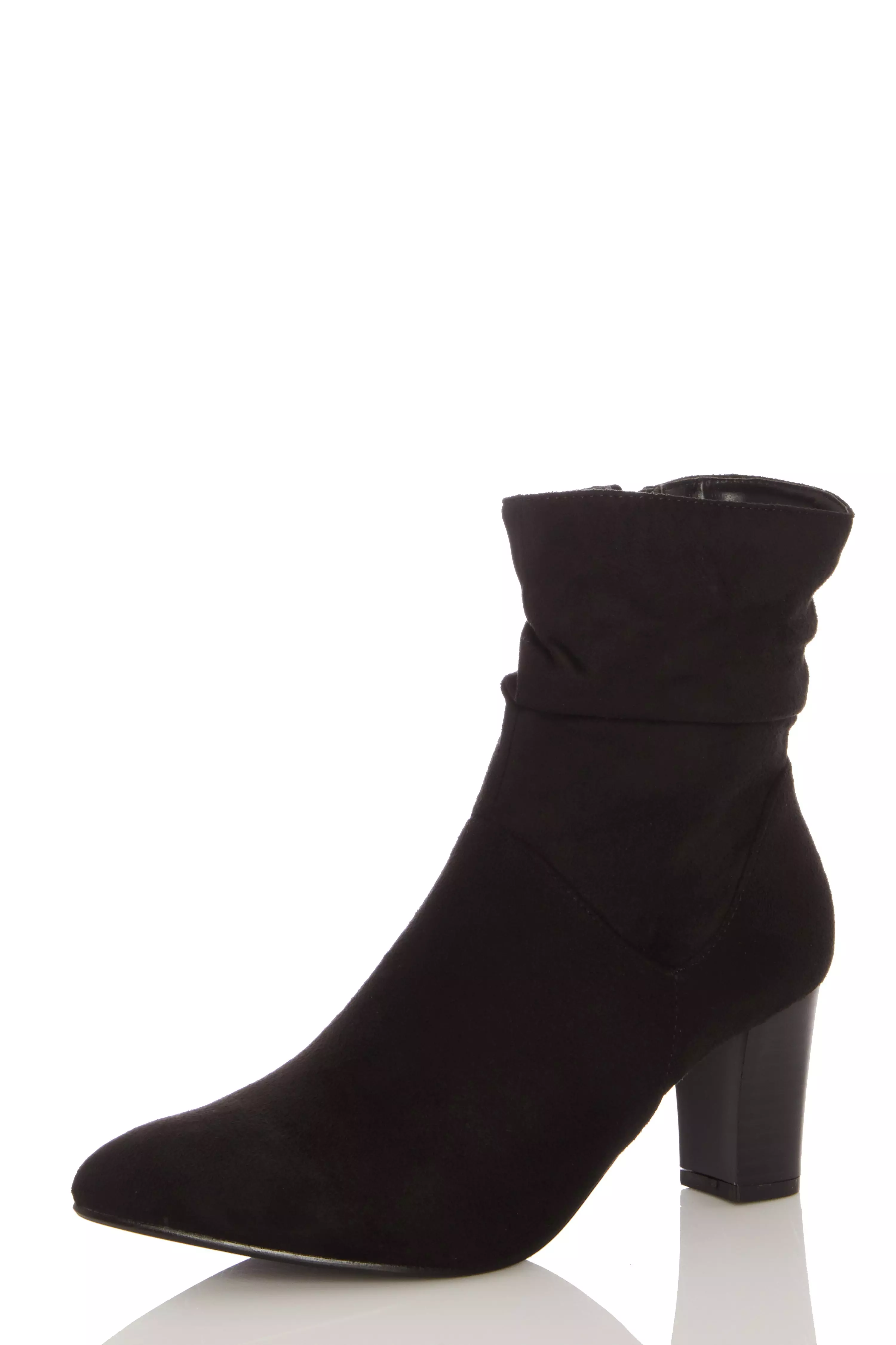 Wide Fit Black Faux Suede Ruched Ankle Boot