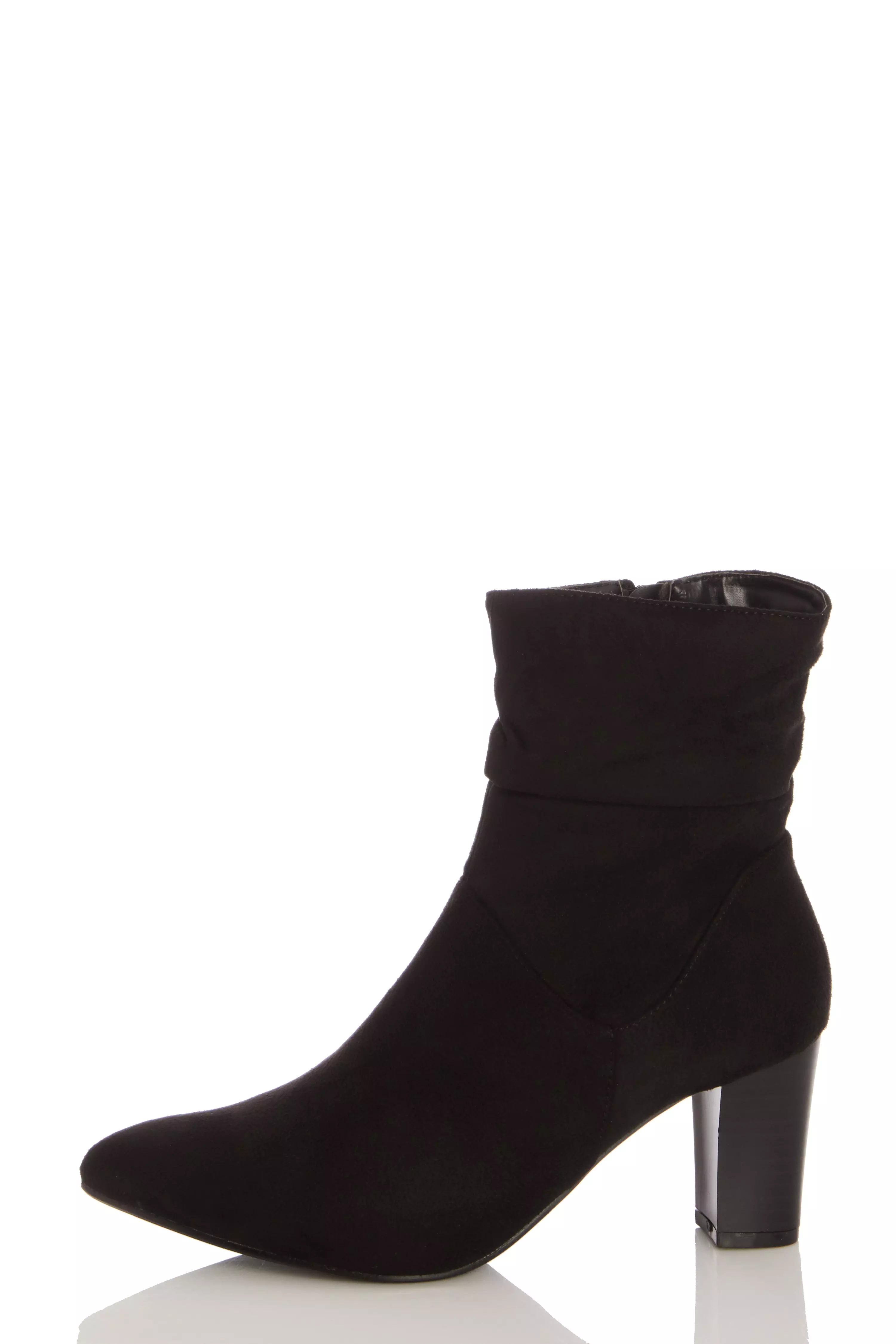 Wide Fit Black Faux Suede Ruched Ankle Boot