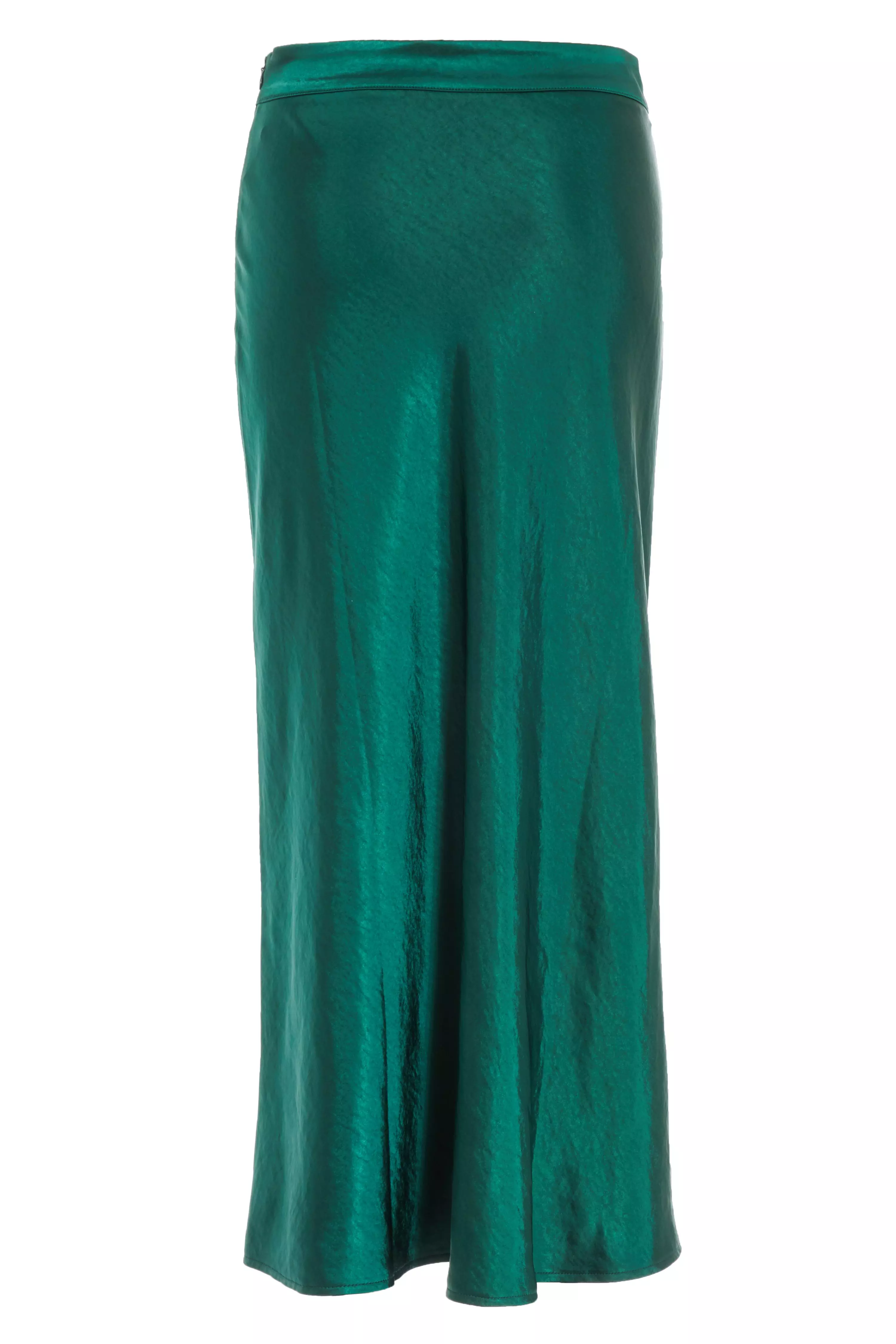 Green Satin Midi Skirt