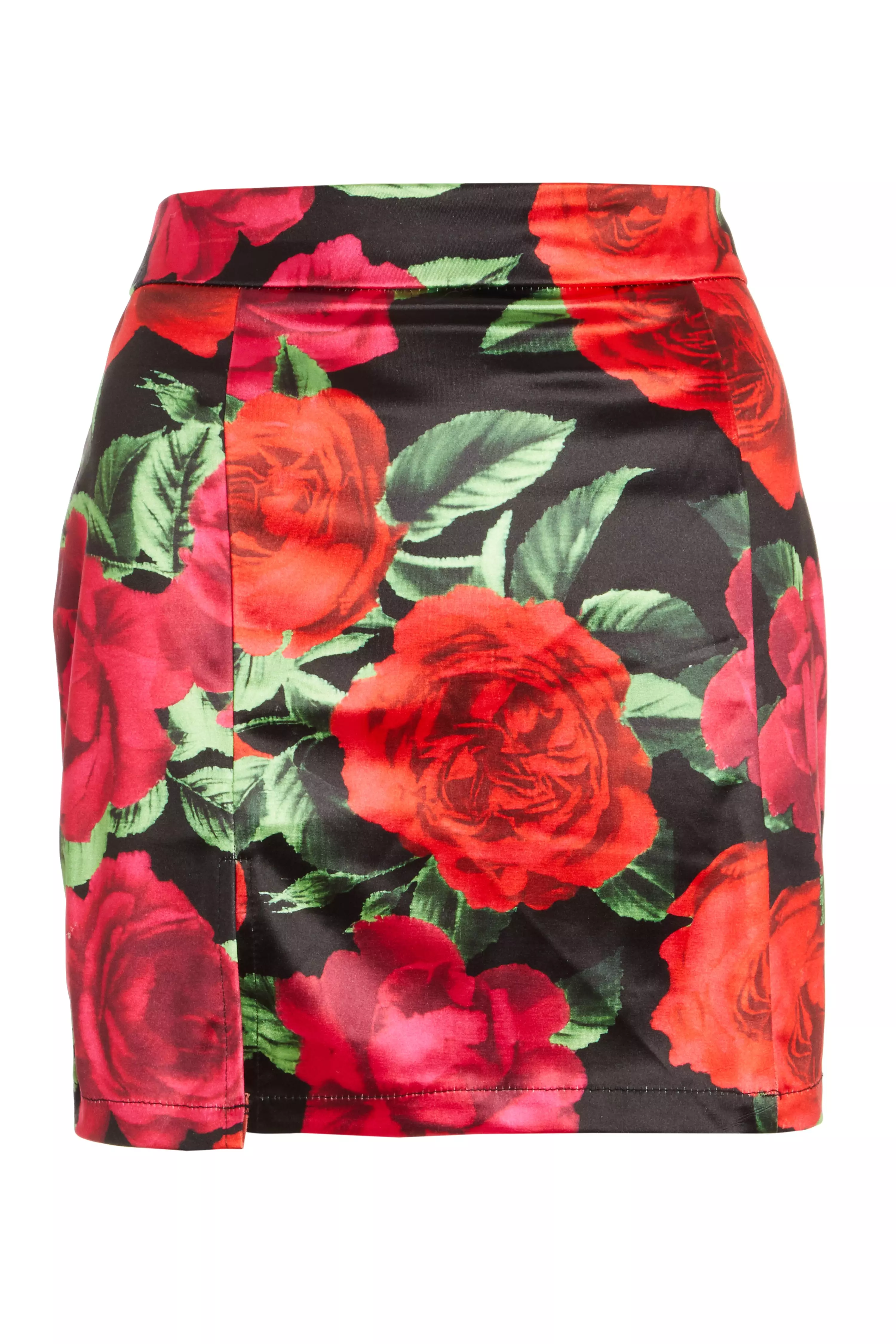 Red Satin Rose Mini Skirt