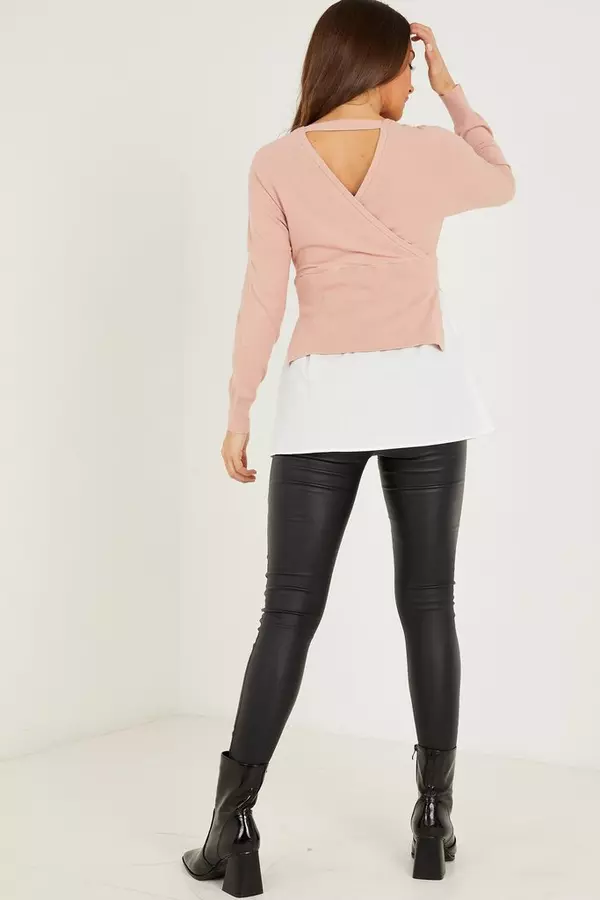 Pink Knitted Wrap Jumper