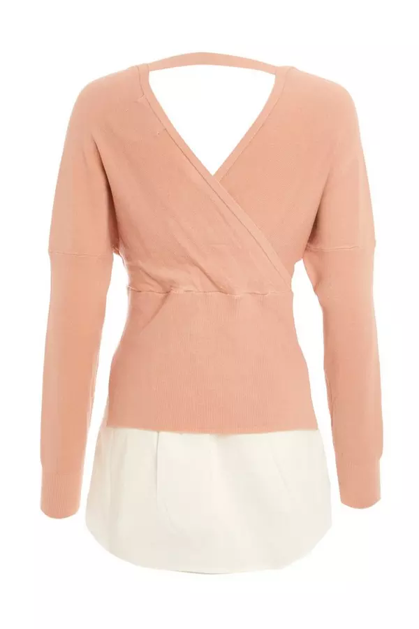 Pink Knitted Wrap Jumper