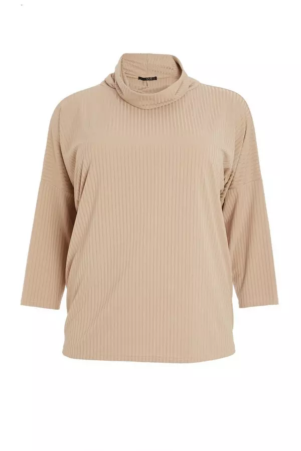 Curve Stone Ribbed Roll Neck Top