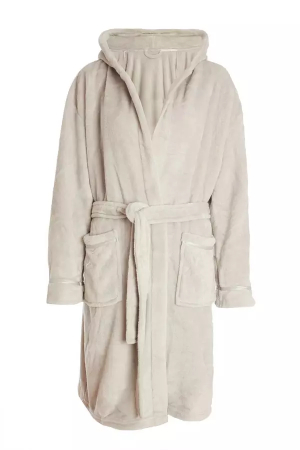 Grey Hooded Fleece Robe