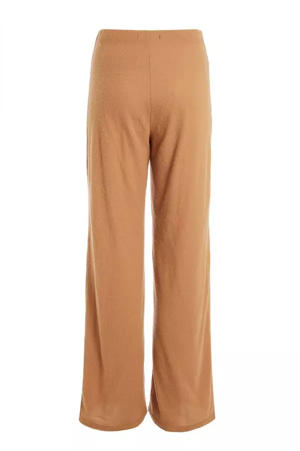 Camel Ribbed Palazzo Trousers