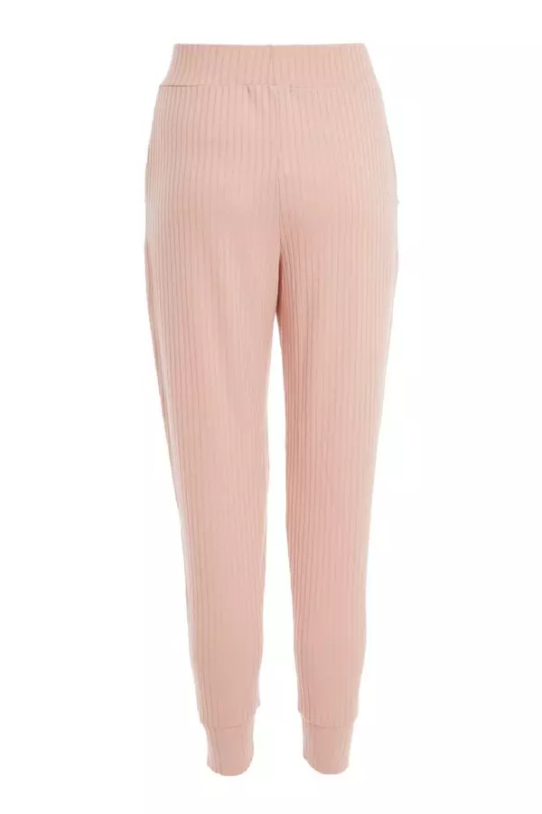 Petite Pink Ribbed Trousers