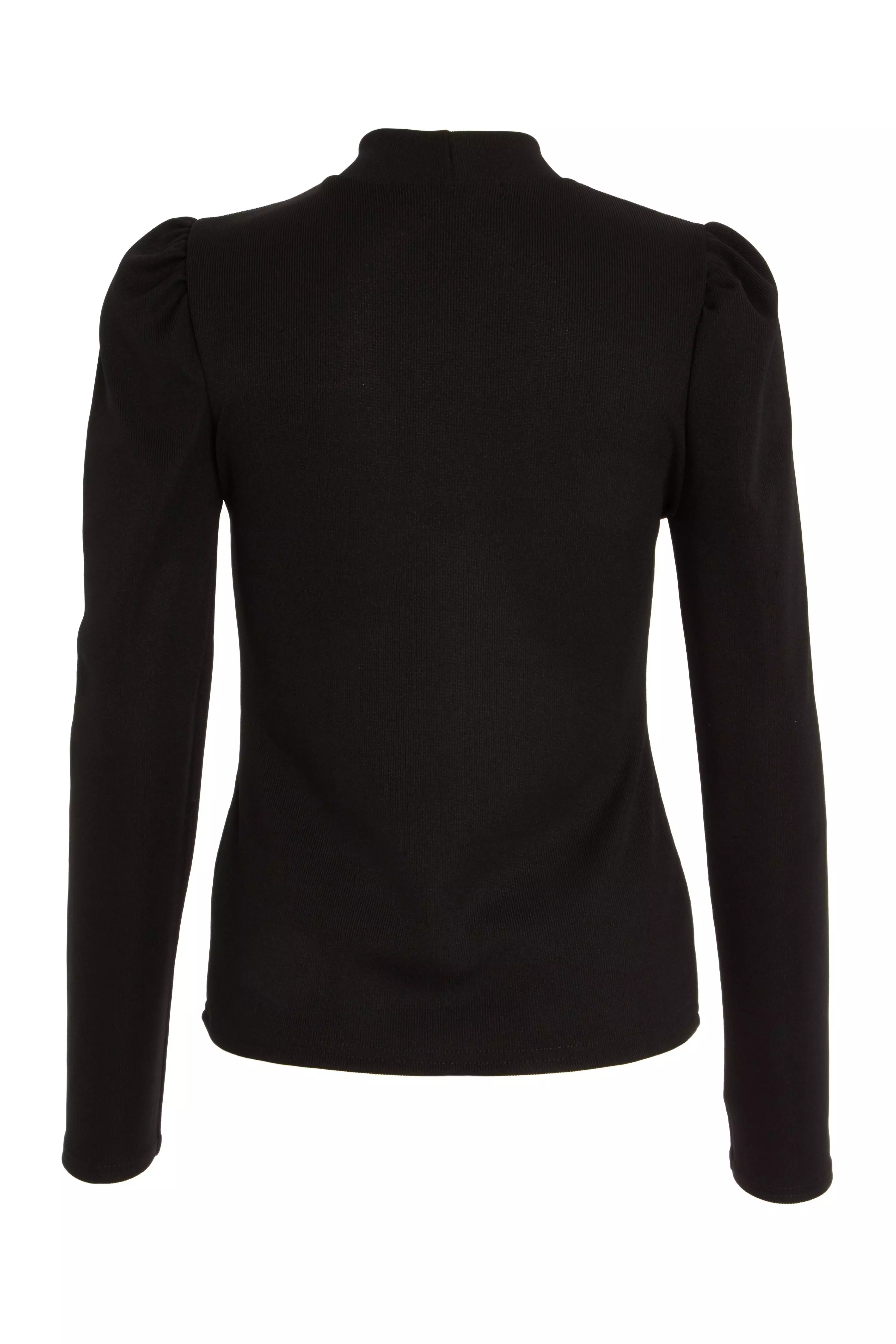 Black Ribbed Puff Sleeve Top