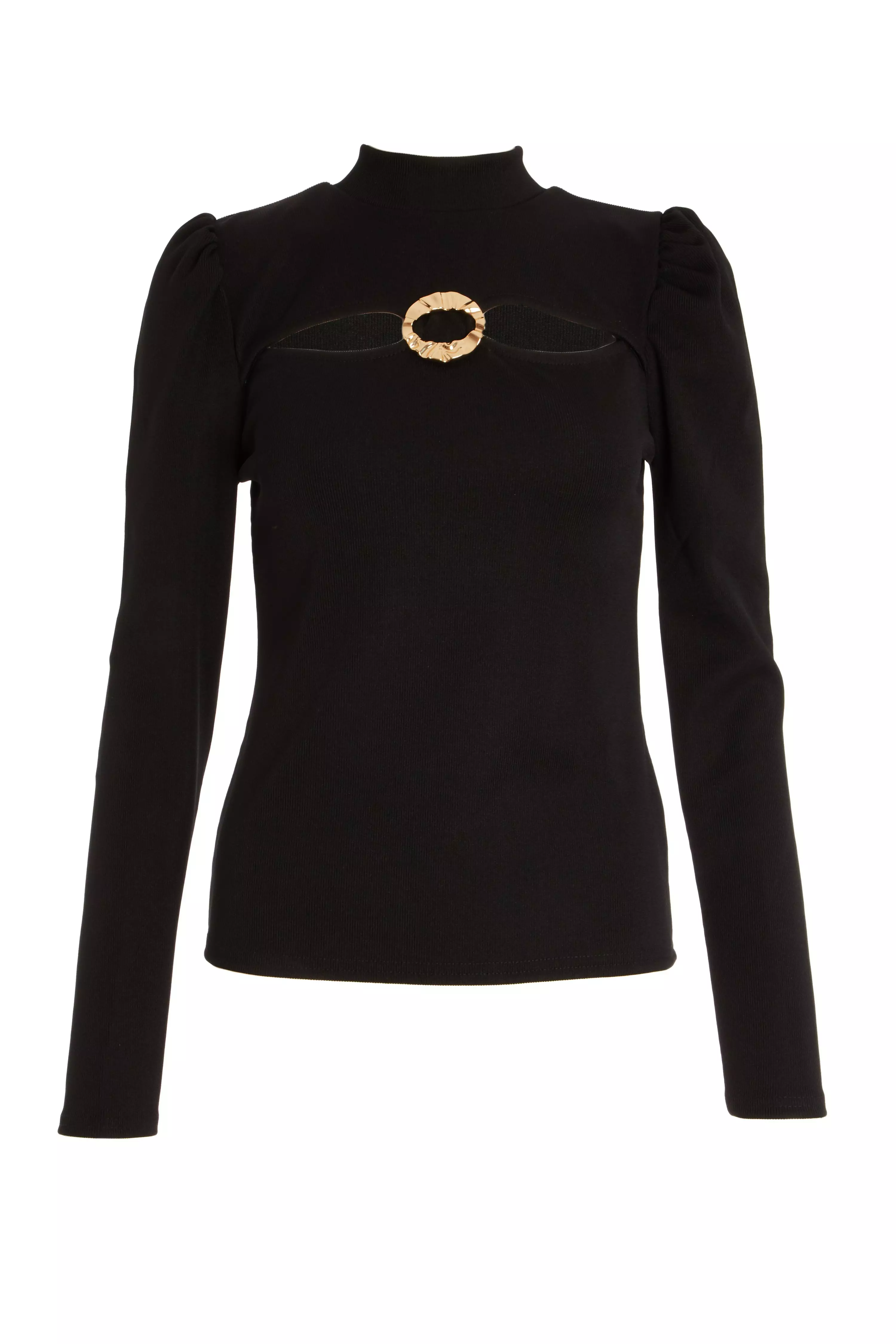 Black Ribbed Puff Sleeve Top