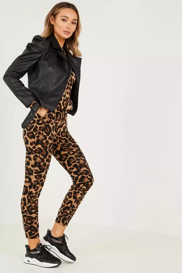 Stone Leopard Print Knitted Lounge Set