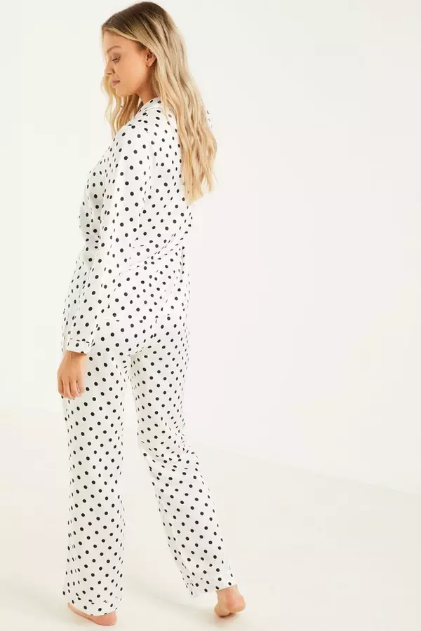 White Polka Dot Long Pyjama Set