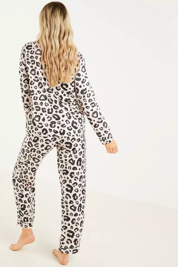 Pink Leopard Print Long Pyjama Set